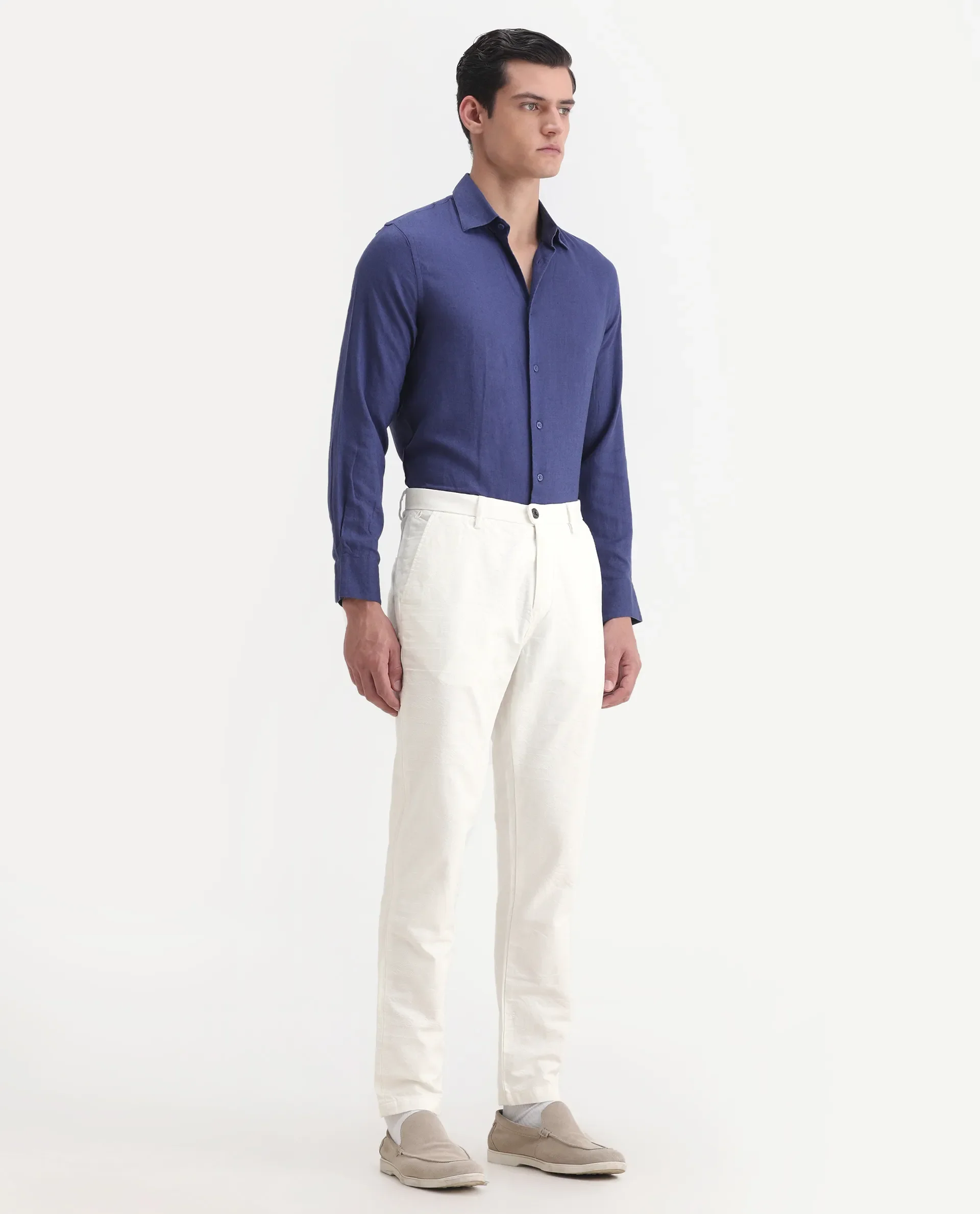 Rare Rabbit Men's Jeck-1 White Cotton Jacquard Regular Fit Trouser - Image 7