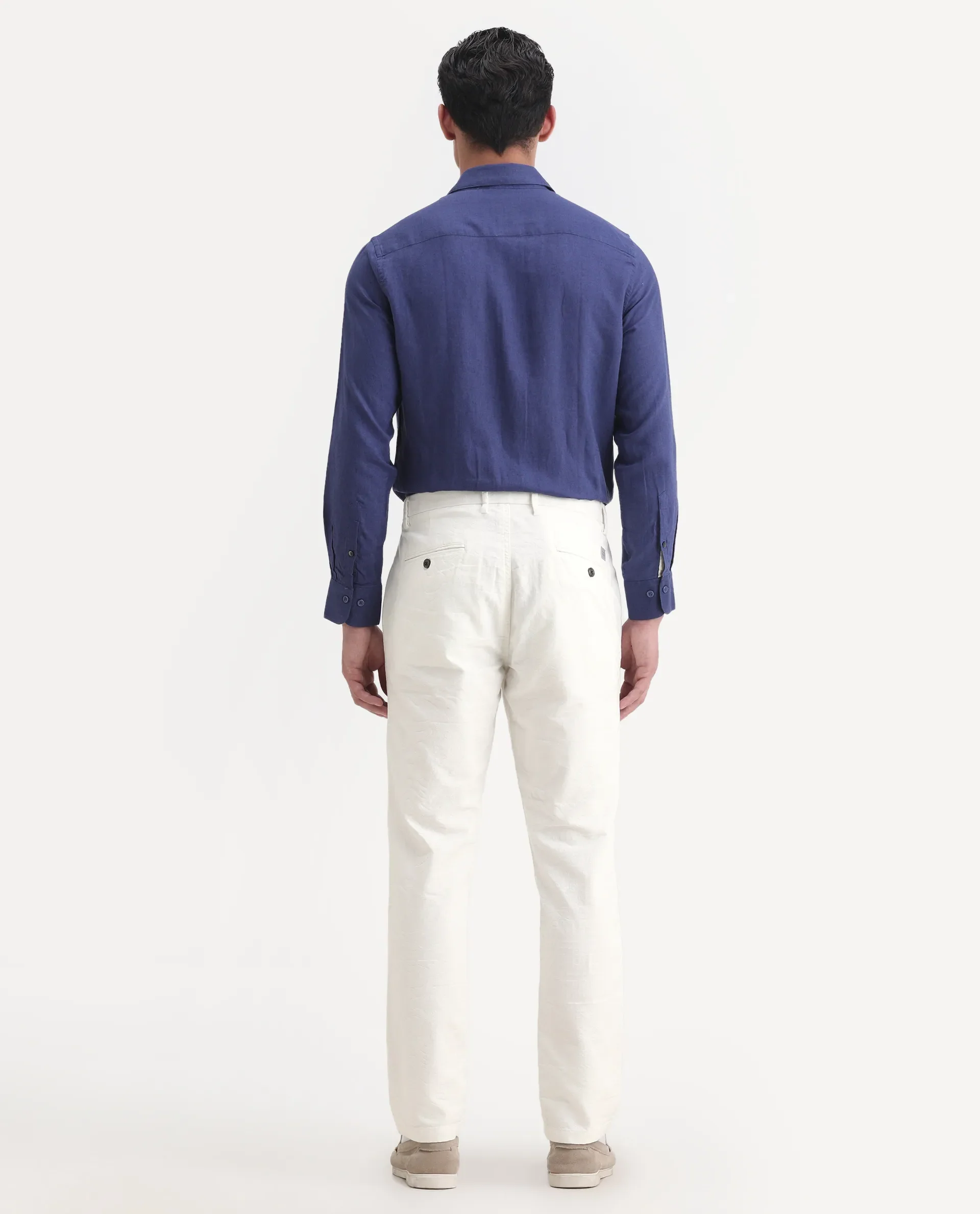 Rare Rabbit Men's Jeck-1 White Cotton Jacquard Regular Fit Trouser - Image 8