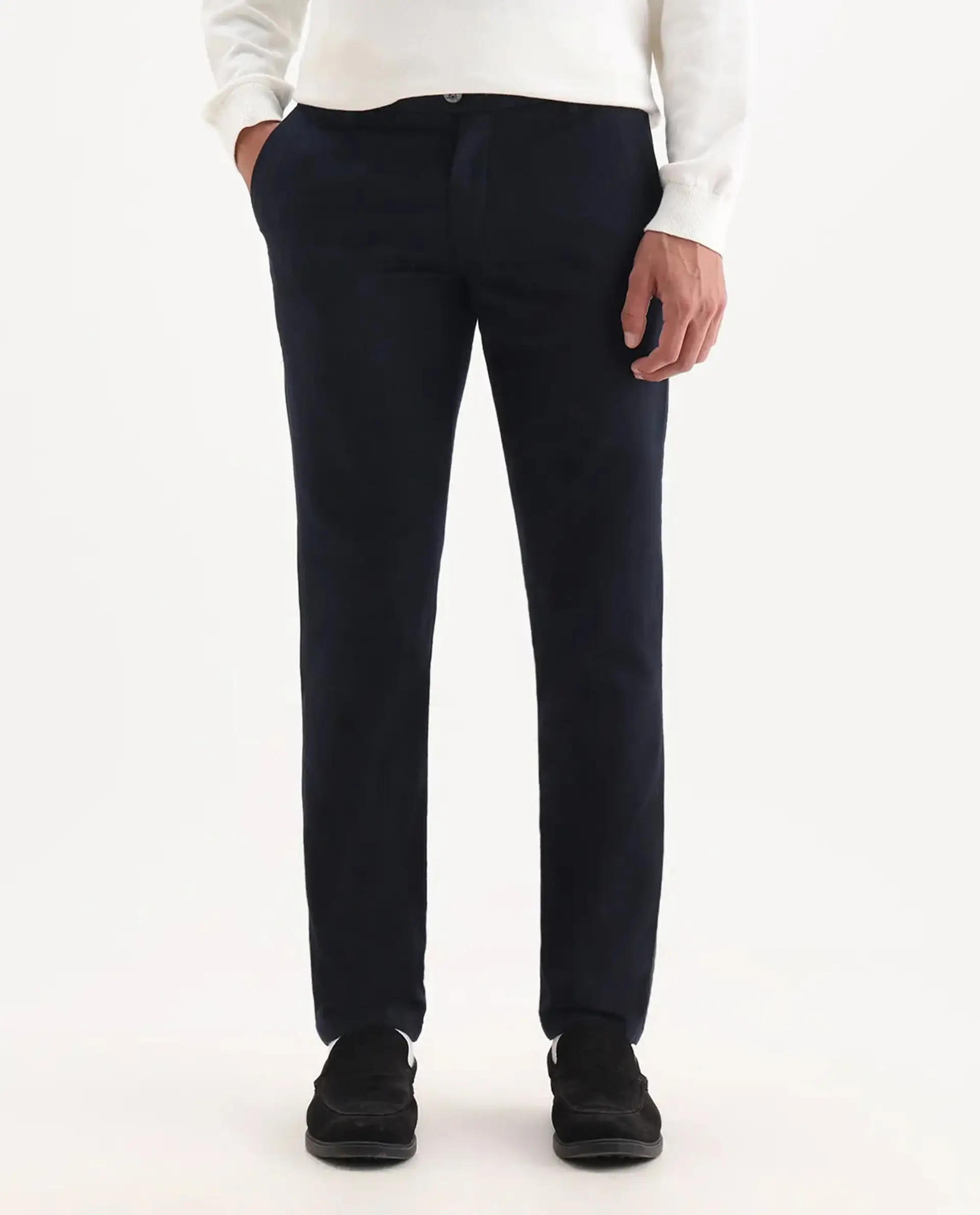 Rare Rabbit Men's Jeck-2 Navy Cotton Jacquard Regular Fit Trouser - Image 10