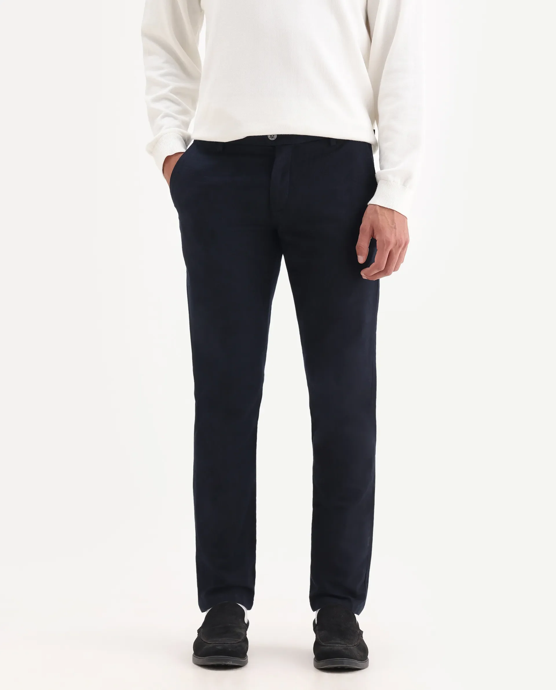 Rare Rabbit Men's Jeck-2 Navy Cotton Jacquard Regular Fit Trouser - Image 2