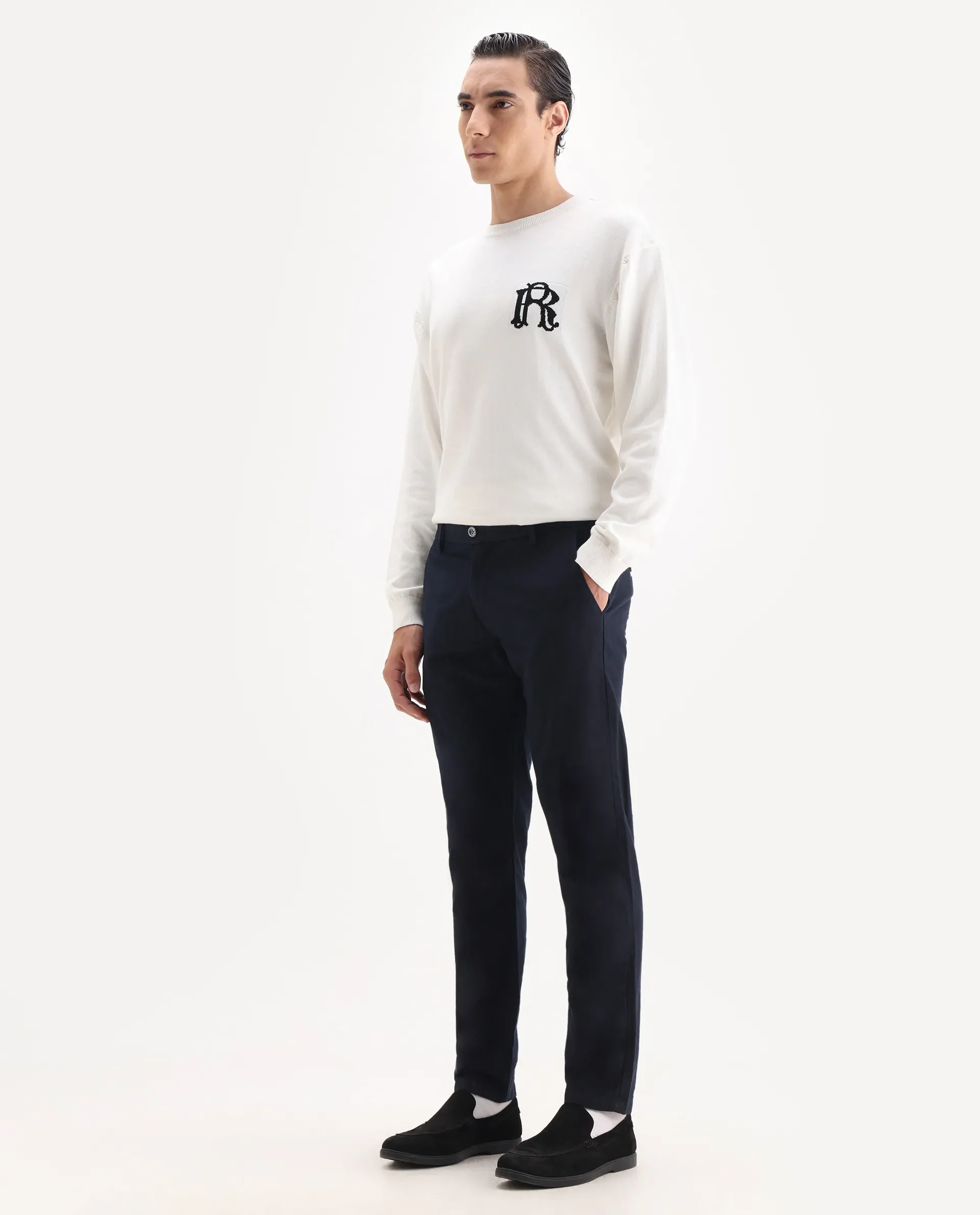 Rare Rabbit Men's Jeck-2 Navy Cotton Jacquard Regular Fit Trouser - Image 5