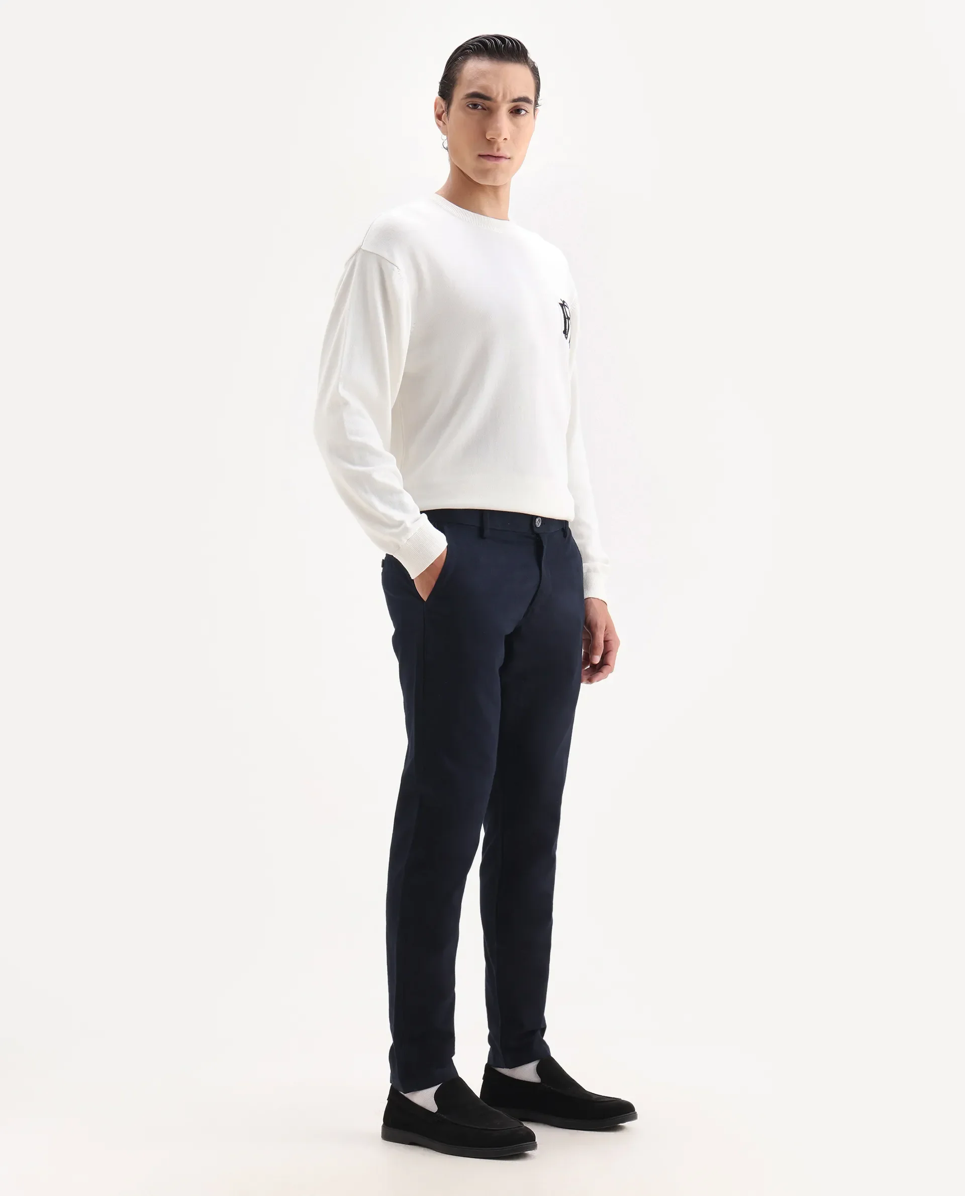 Rare Rabbit Men's Jeck-2 Navy Cotton Jacquard Regular Fit Trouser - Image 6