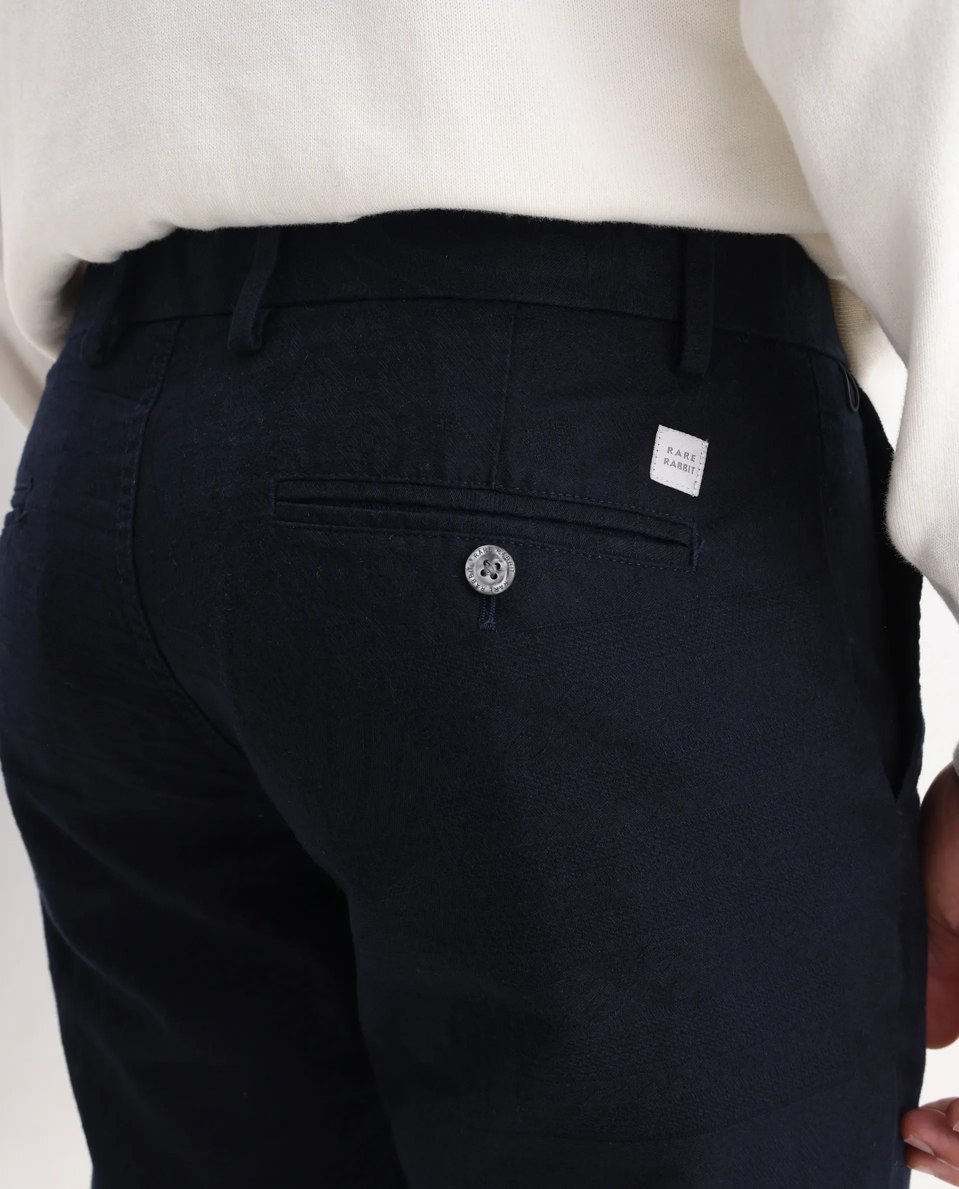 Rare Rabbit Men's Jeck-2 Navy Cotton Jacquard Regular Fit Trouser - Image 7