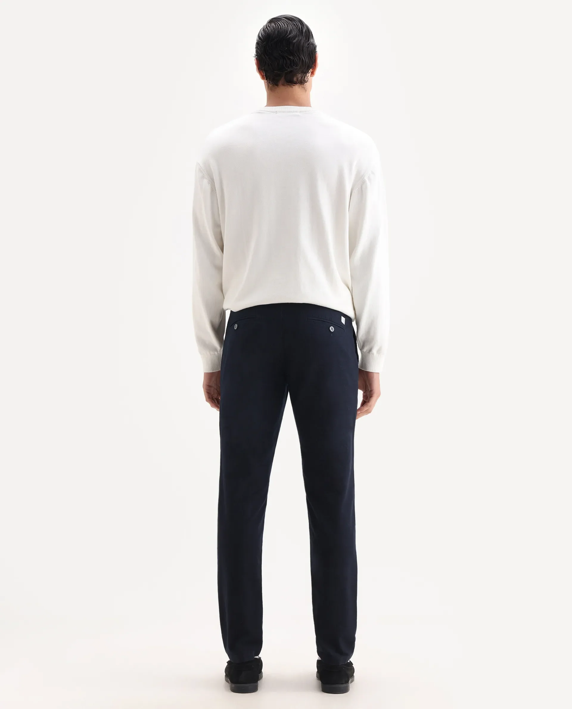 Rare Rabbit Men's Jeck-2 Navy Cotton Jacquard Regular Fit Trouser - Image 9