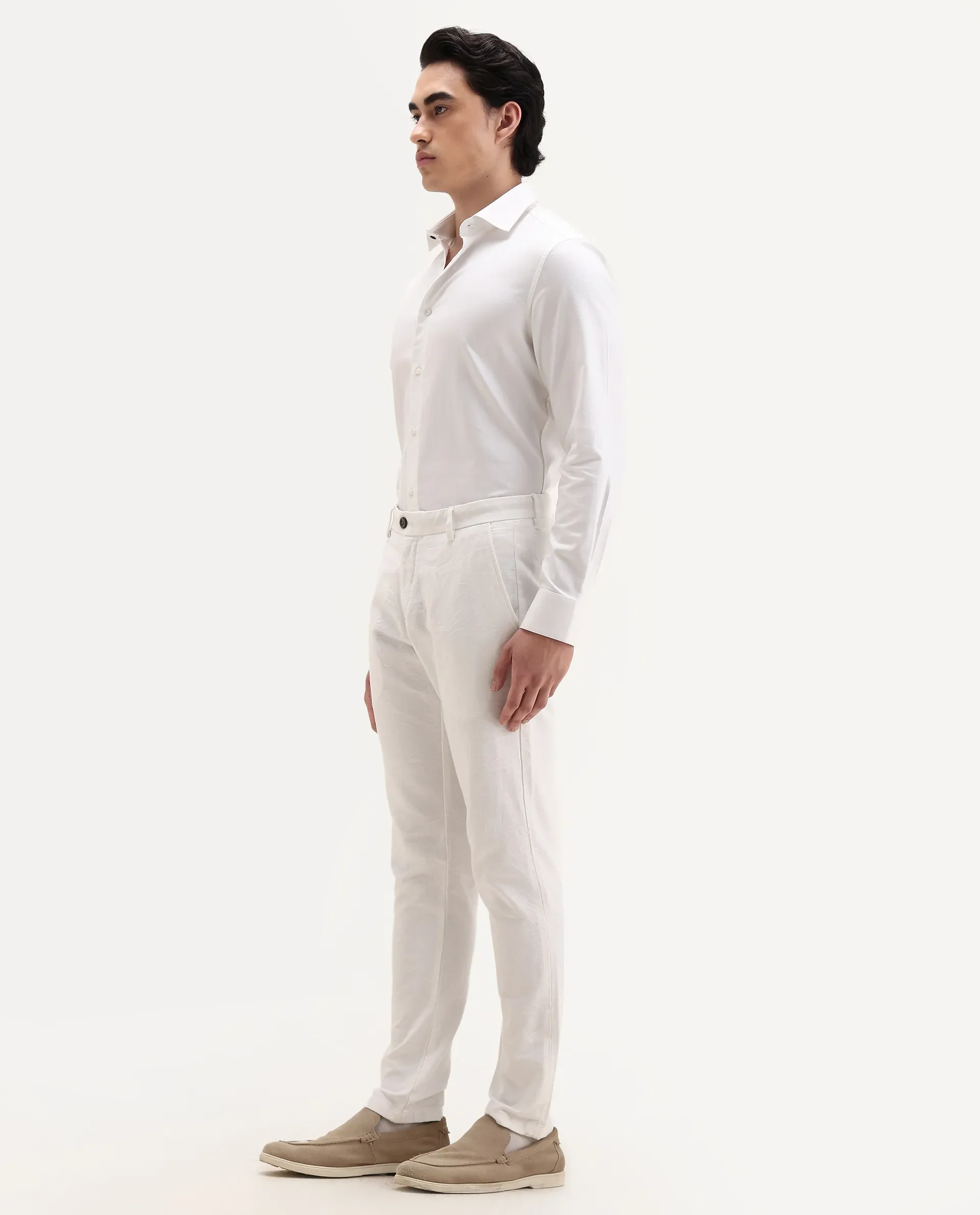 Rare Rabbit Men's Jeck-2 White Cotton Jacquard Regular Fit Trouser - Image 4
