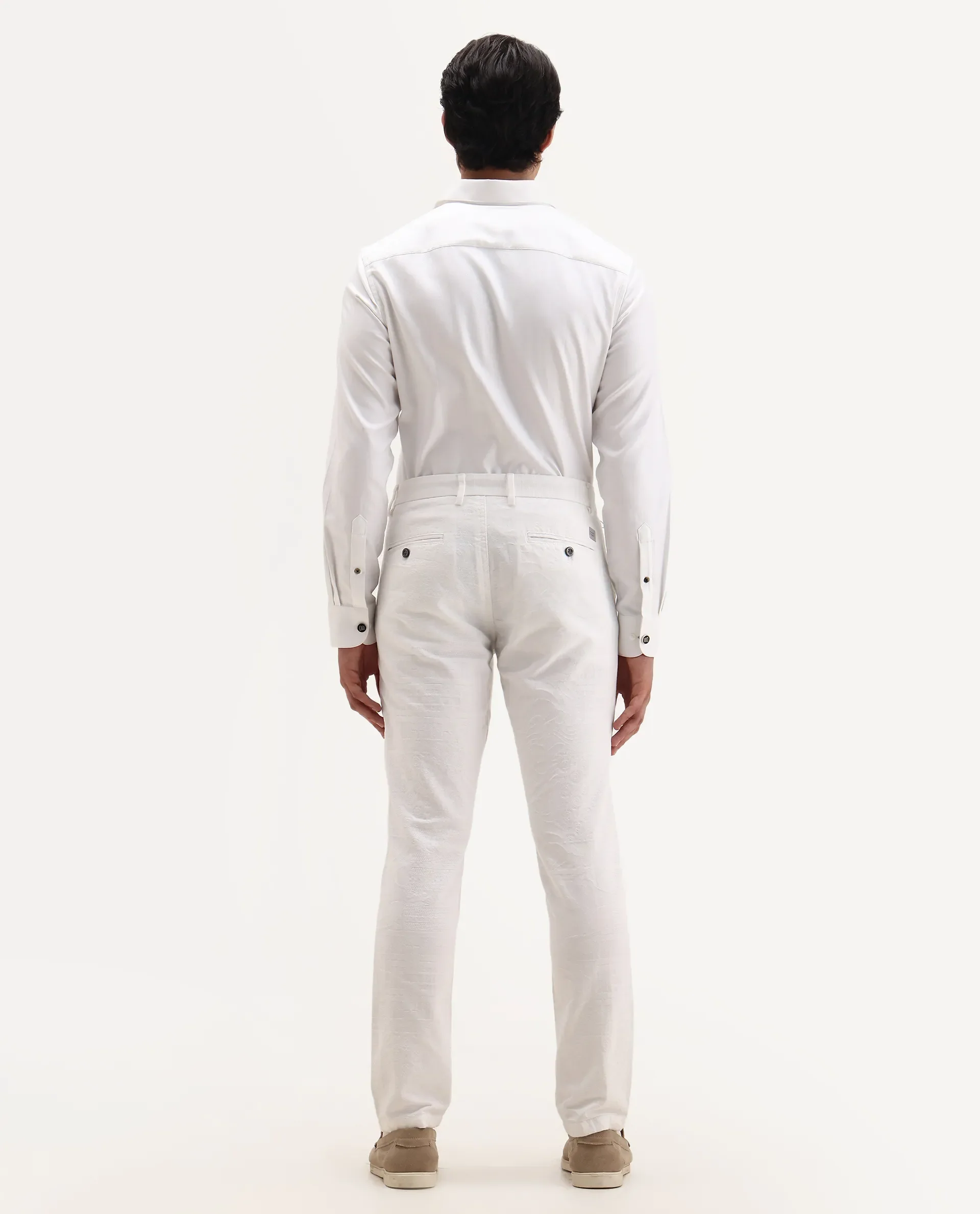 Rare Rabbit Men's Jeck-2 White Cotton Jacquard Regular Fit Trouser - Image 5