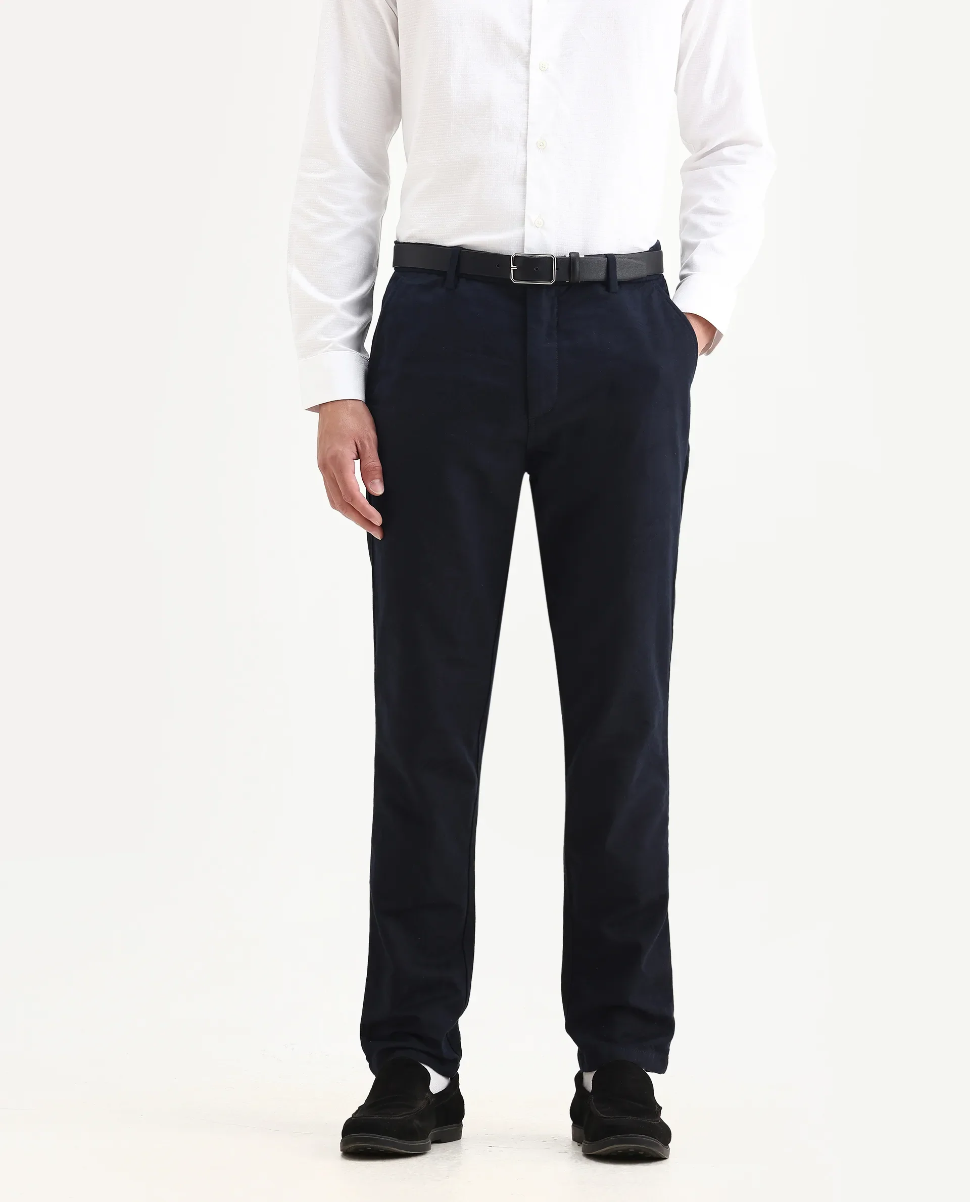 Rare Rabbit Men's Jeck-24 Navy Cotton Jacquard Regular Fit Trouser - Image 10
