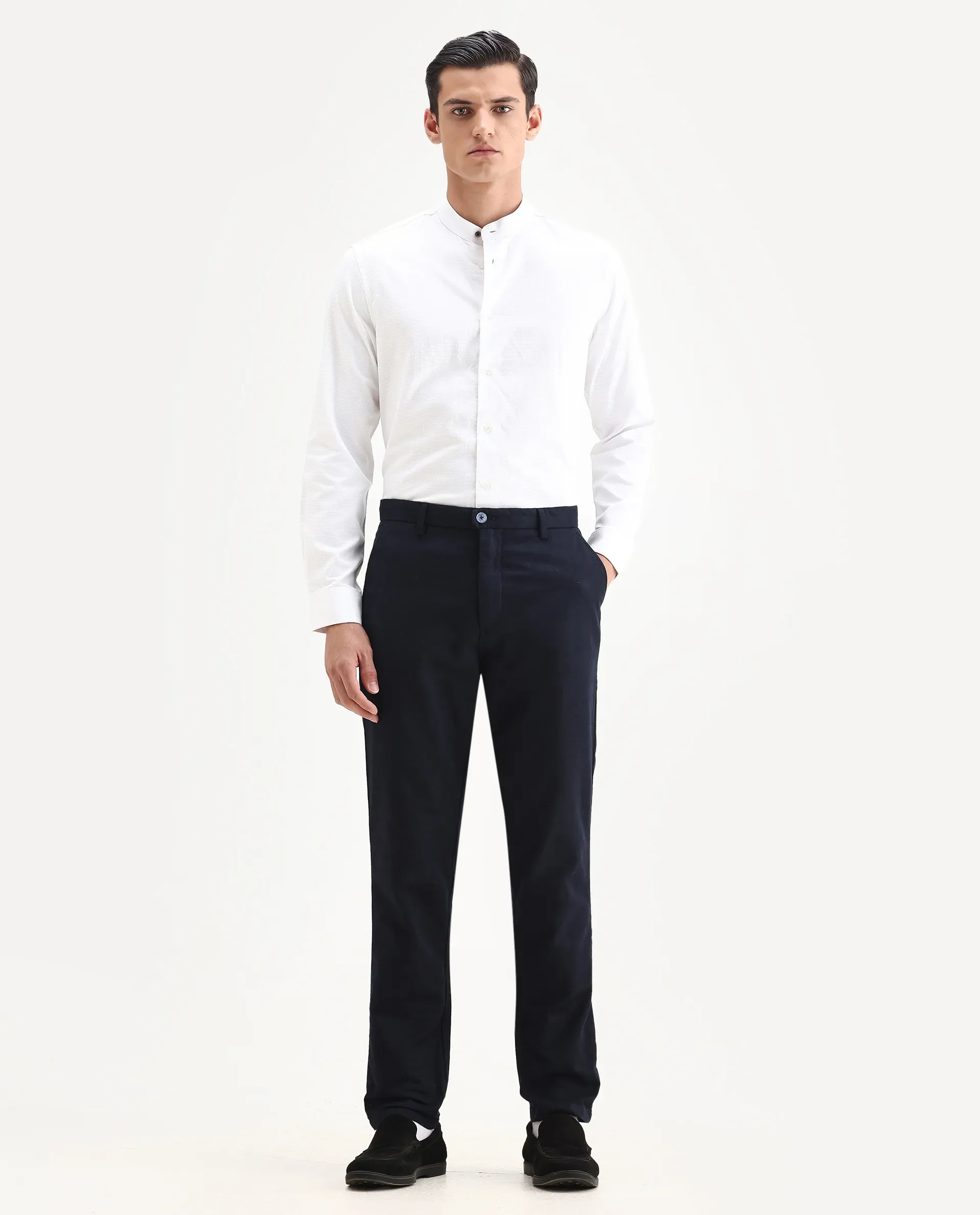 Rare Rabbit Men's Jeck-24 Navy Cotton Jacquard Regular Fit Trouser - Image 12