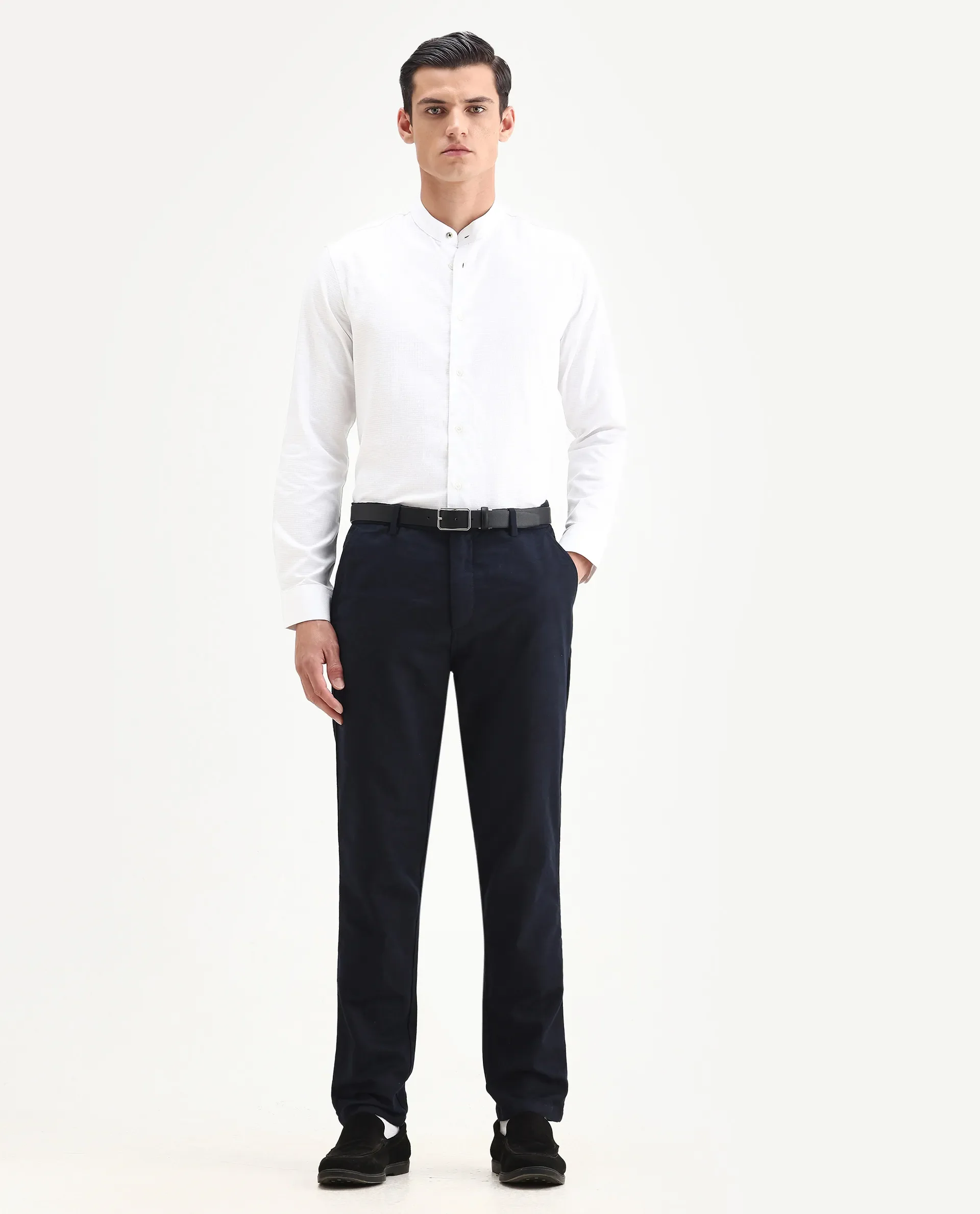 Rare Rabbit Men's Jeck-24 Navy Cotton Jacquard Regular Fit Trouser - Image 4