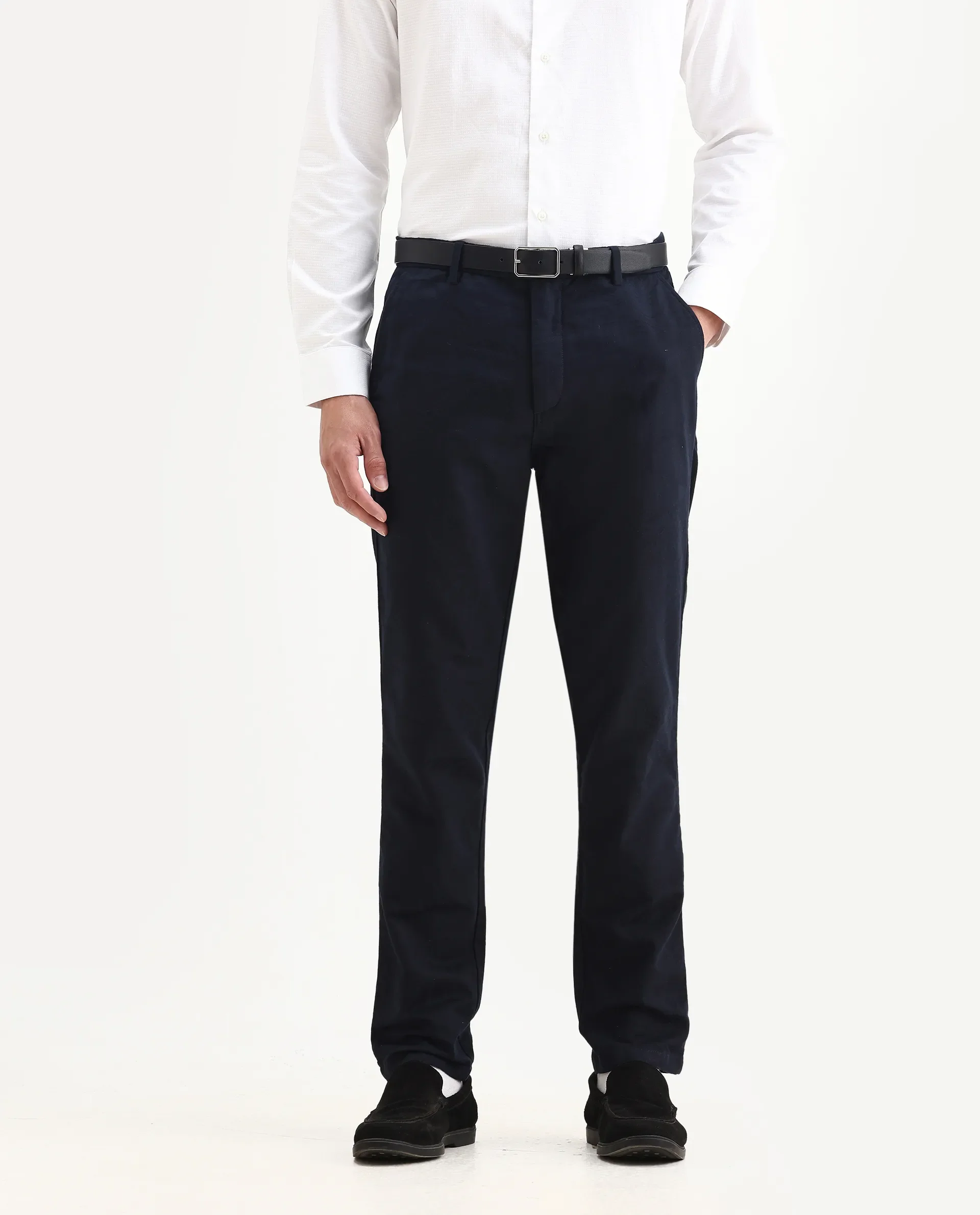 Rare Rabbit Men's Jeck-24 Navy Cotton Jacquard Regular Fit Trouser - Image 5