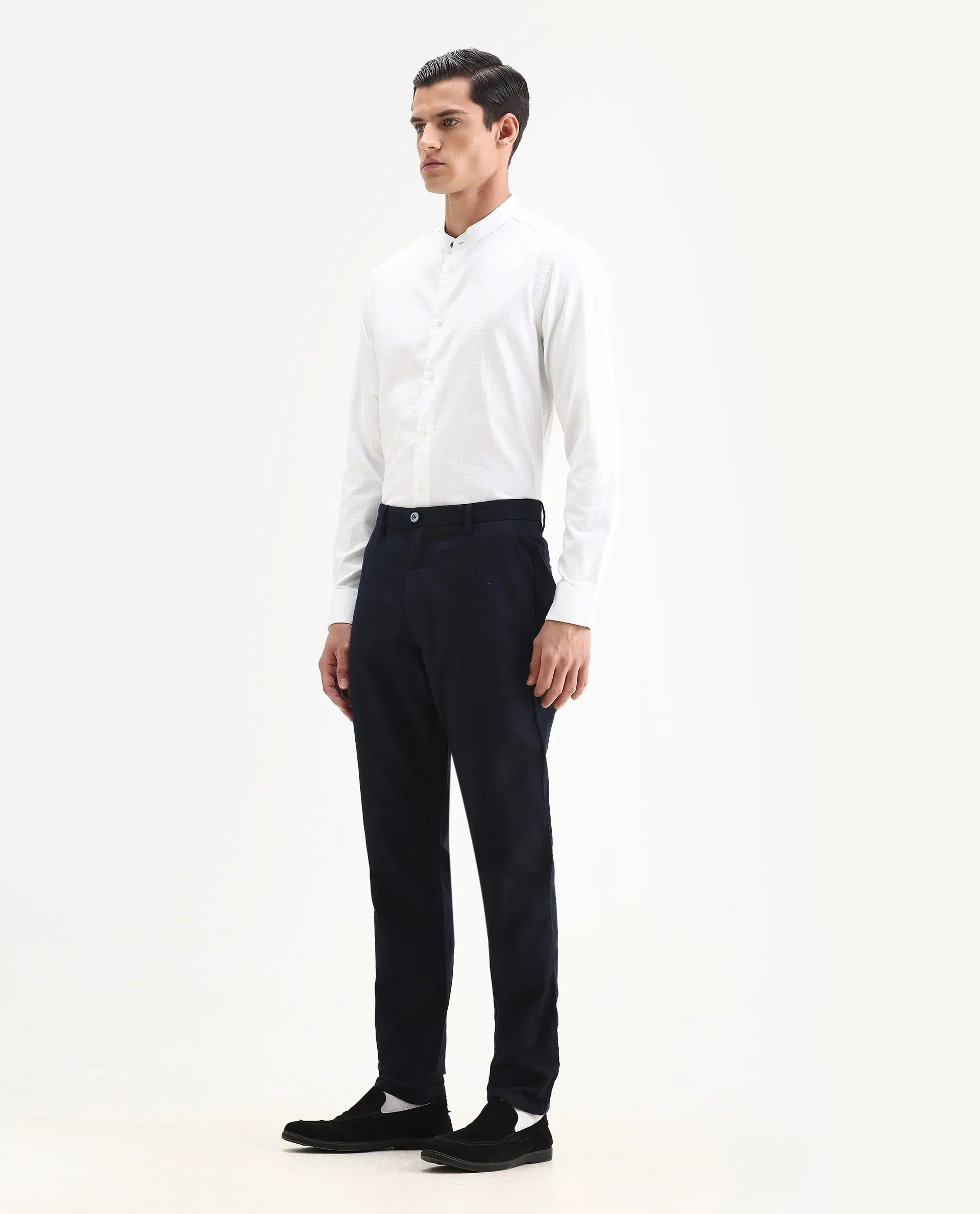 Rare Rabbit Men's Jeck-24 Navy Cotton Jacquard Regular Fit Trouser - Image 7