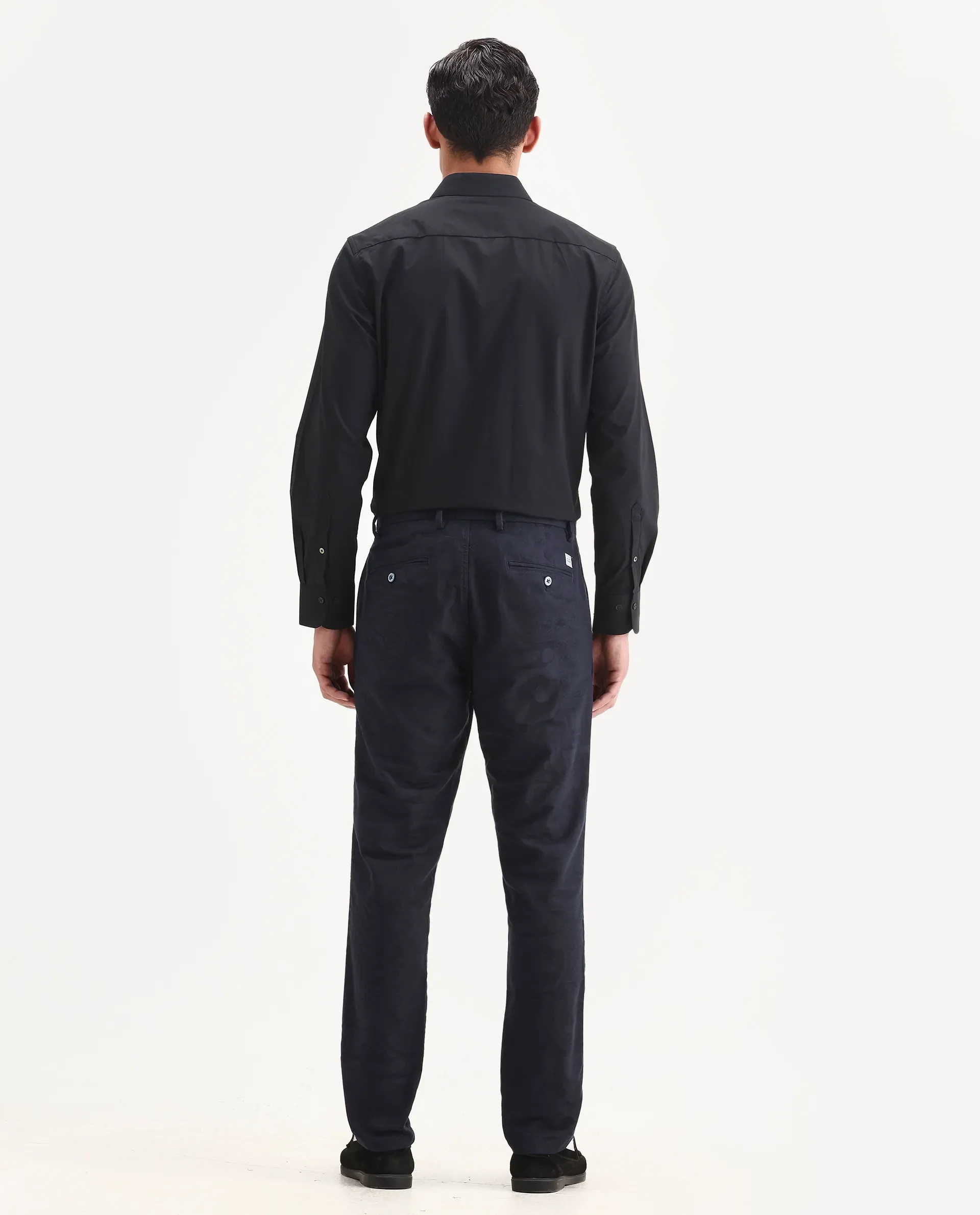 Rare Rabbit Men's Jeck-24 Navy Cotton Jacquard Regular Fit Trouser - Image 8