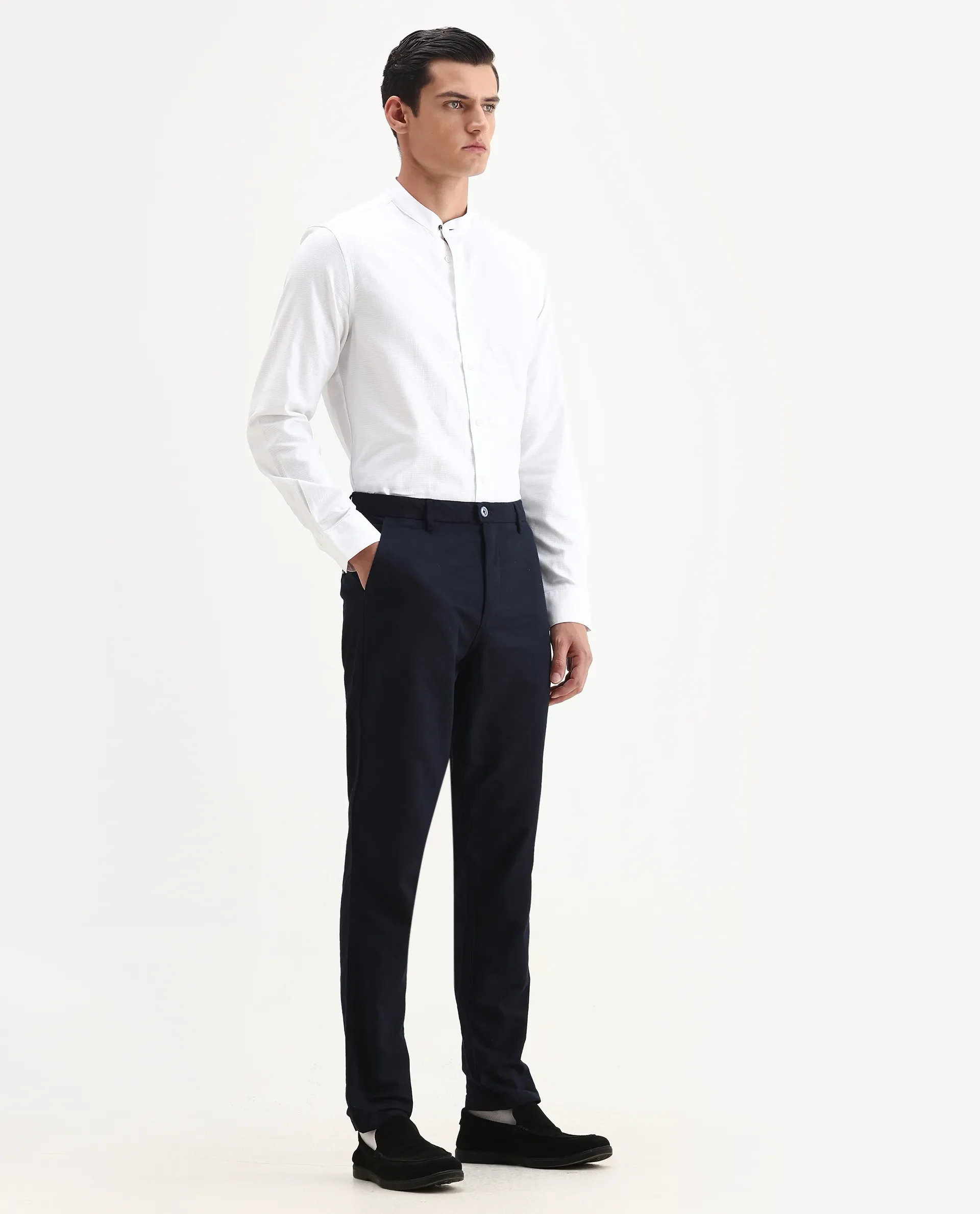 Rare Rabbit Men's Jeck-24 Navy Cotton Jacquard Regular Fit Trouser - Image 9