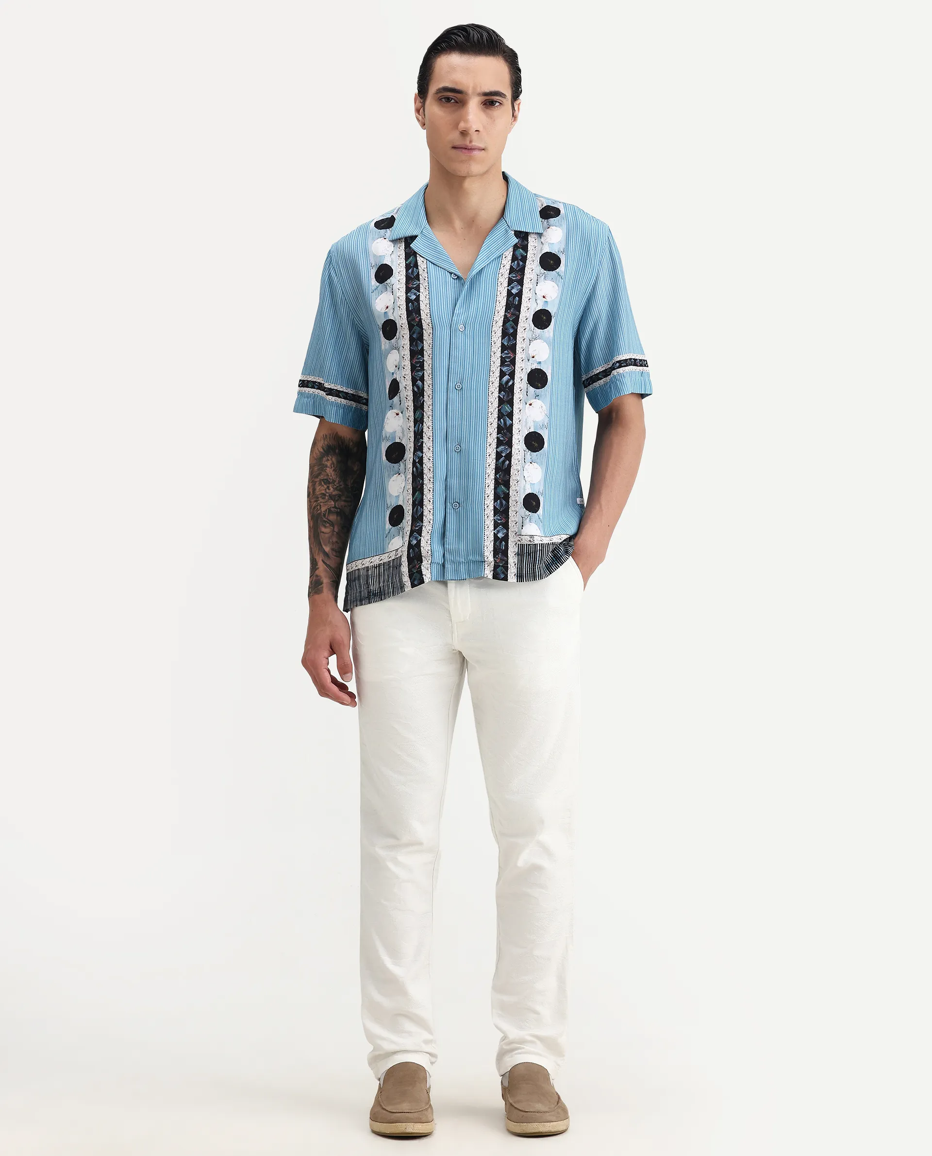 Rare Rabbit Men's Jeck-24 White Cotton Jacquard Regular Fit Trouser