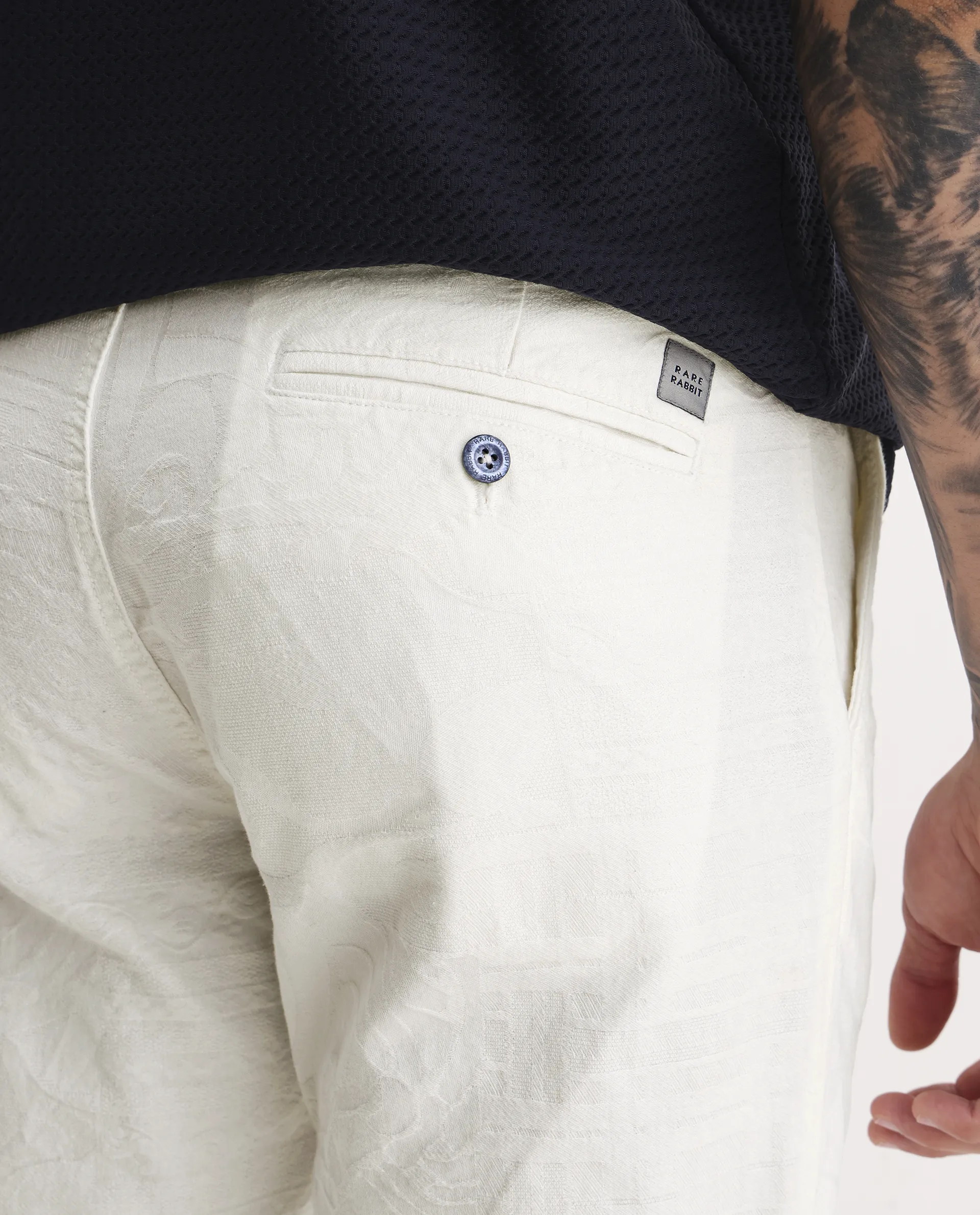 Rare Rabbit Men Jeck-Aw25 White Cotton Fabric Button And Zip Closure Closure Jacquard Trouser - Image 3