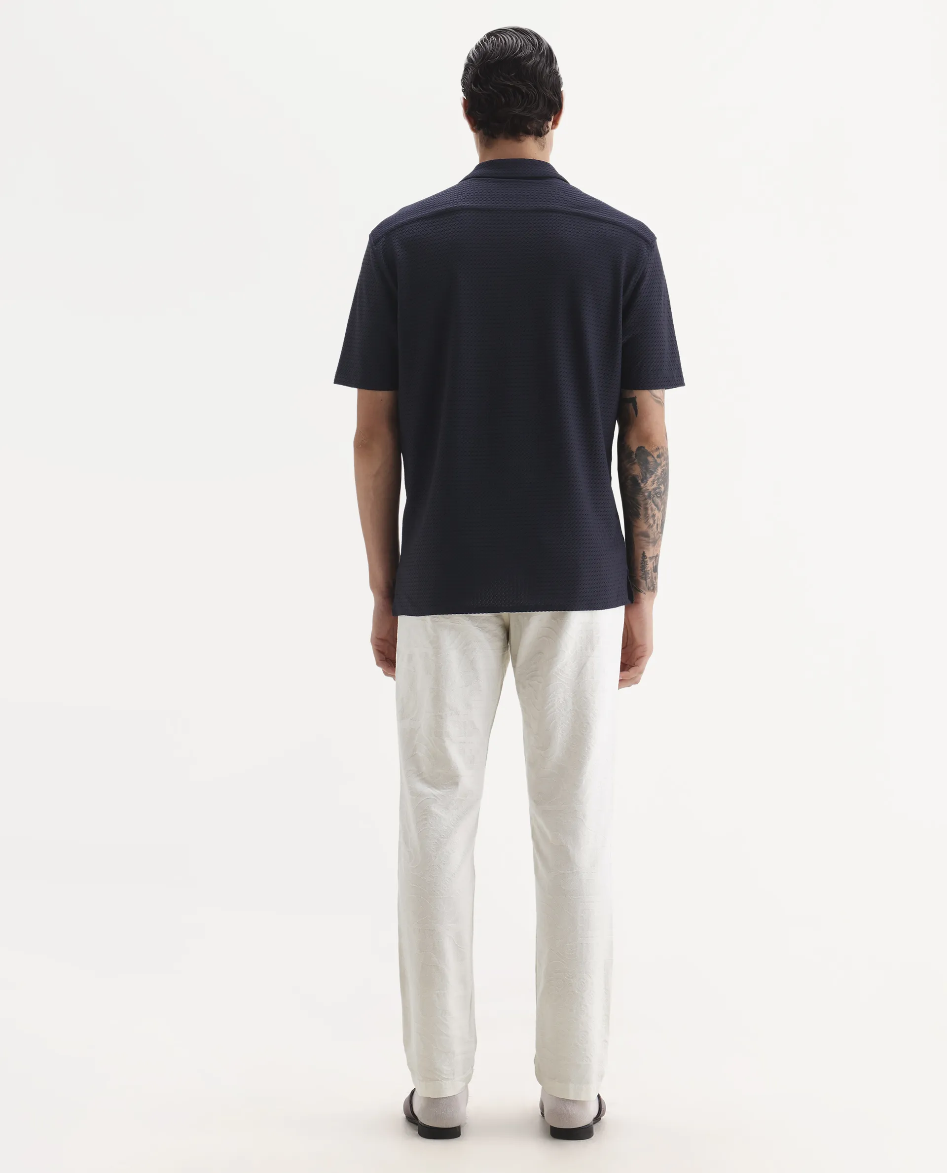 Rare Rabbit Men Jeck-Aw25 White Cotton Fabric Button And Zip Closure Closure Jacquard Trouser - Image 7