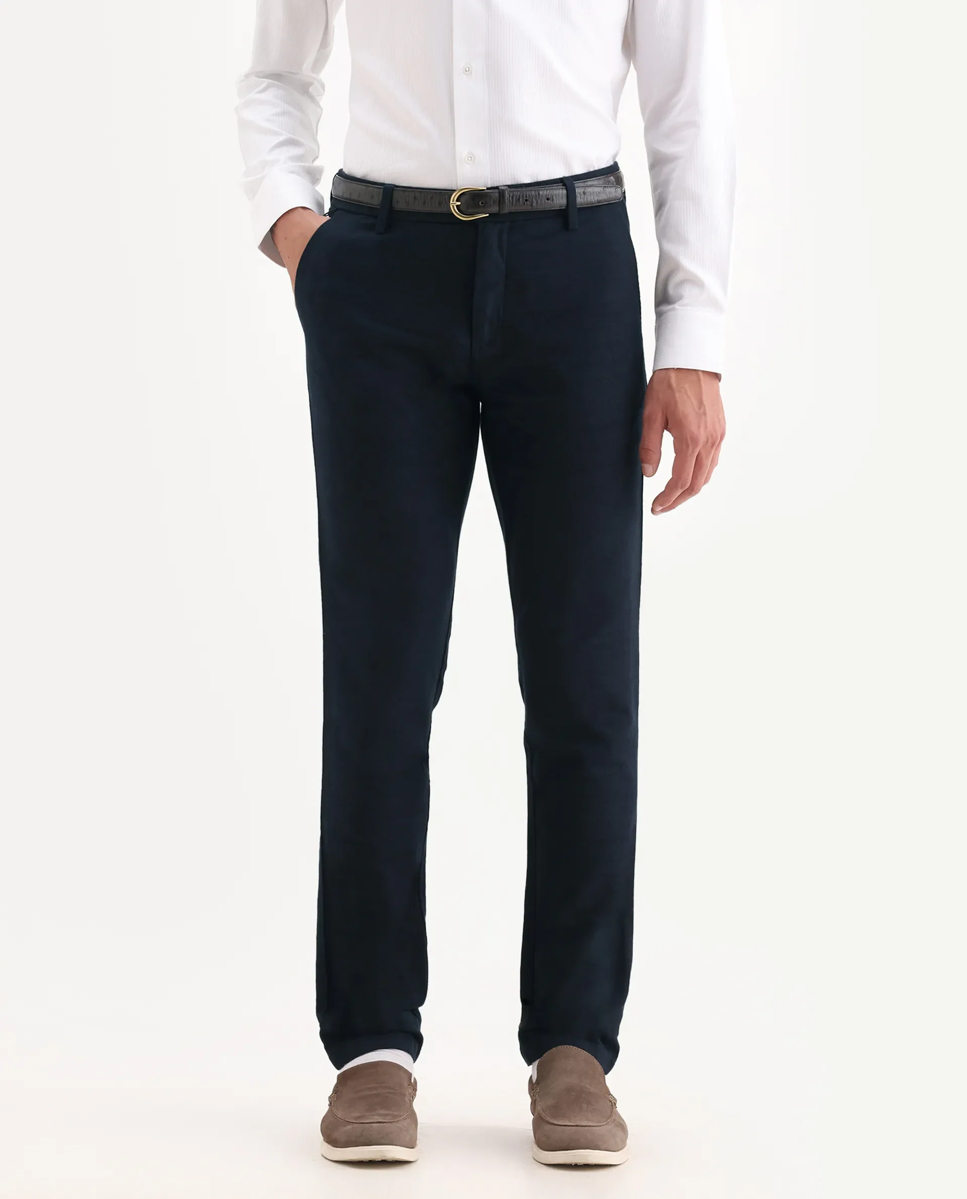 Rare Rabbit Men's Jeck Navy Cotton Fabric Regular Fit Mid Rise Jacquard Trouser - Image 2