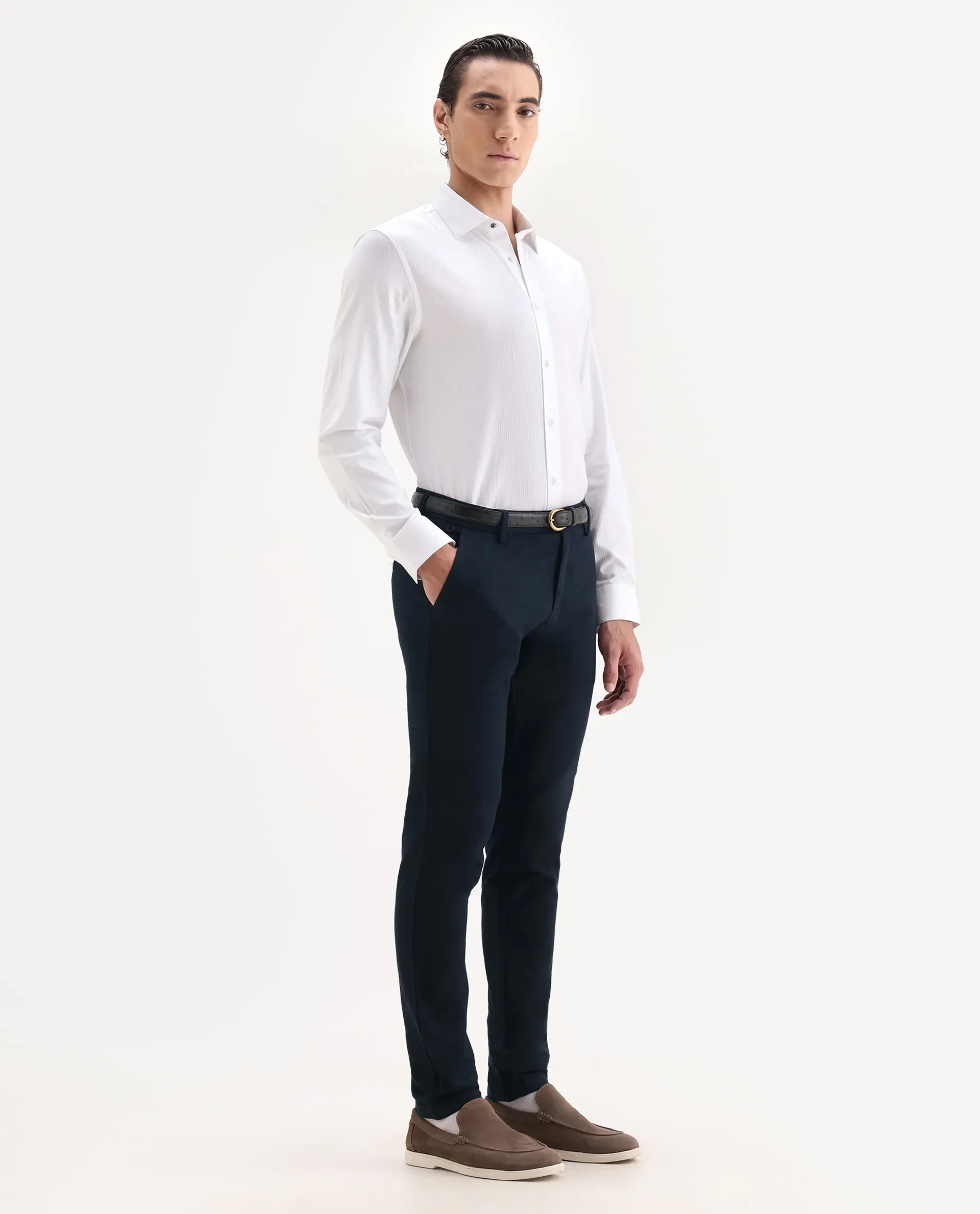 Rare Rabbit Men's Jeck Navy Cotton Fabric Regular Fit Mid Rise Jacquard Trouser - Image 5