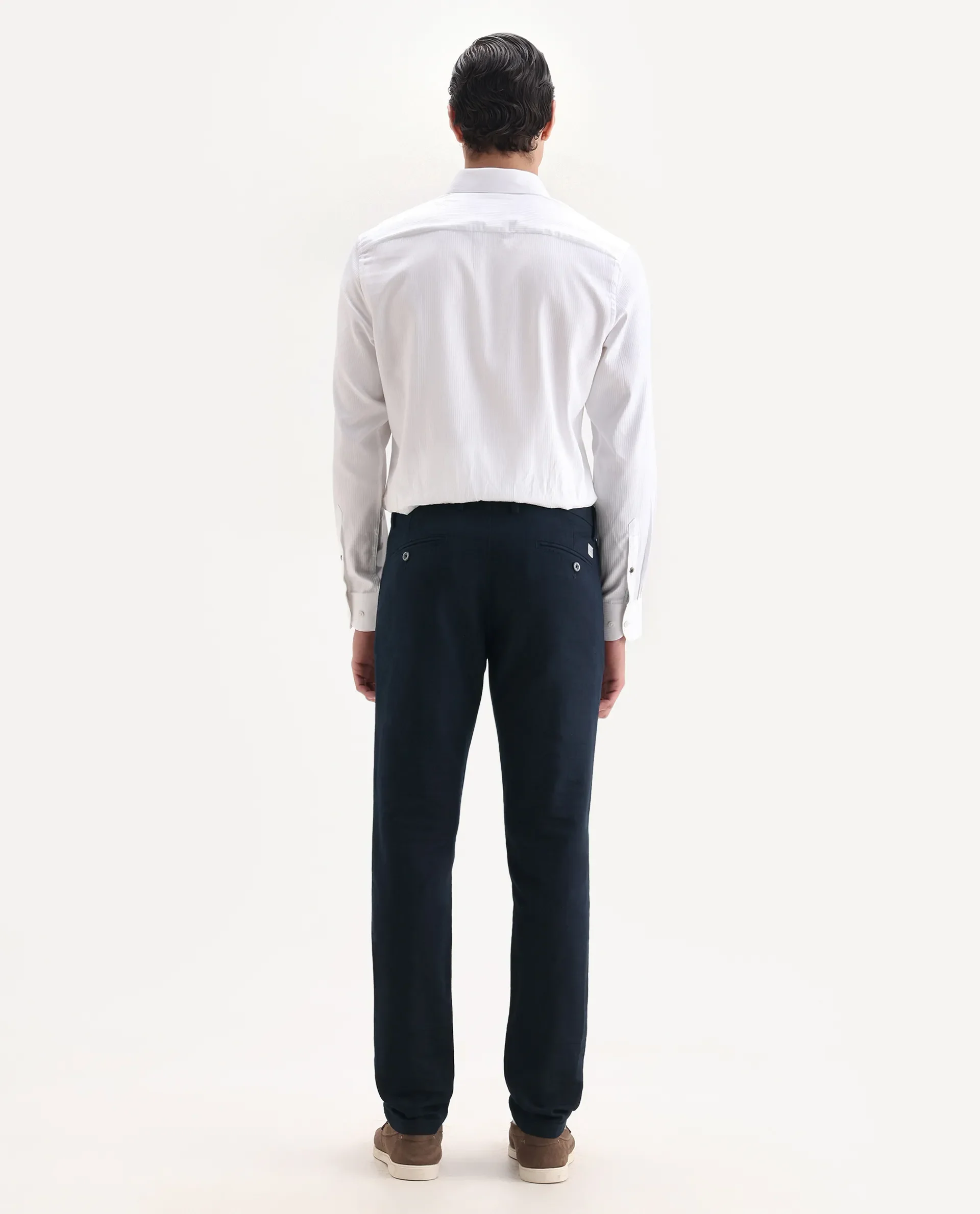 Rare Rabbit Men's Jeck Navy Cotton Fabric Regular Fit Mid Rise Jacquard Trouser - Image 7