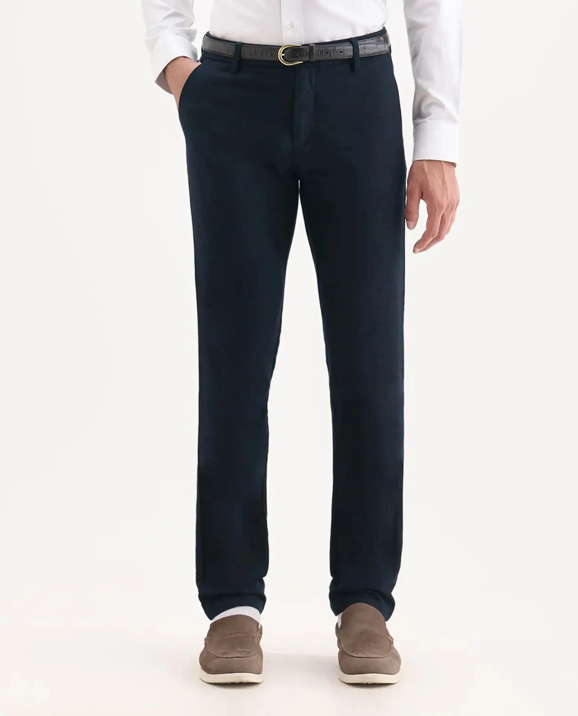 Rare Rabbit Men's Jeck Navy Cotton Fabric Regular Fit Mid Rise Jacquard Trouser - Image 8