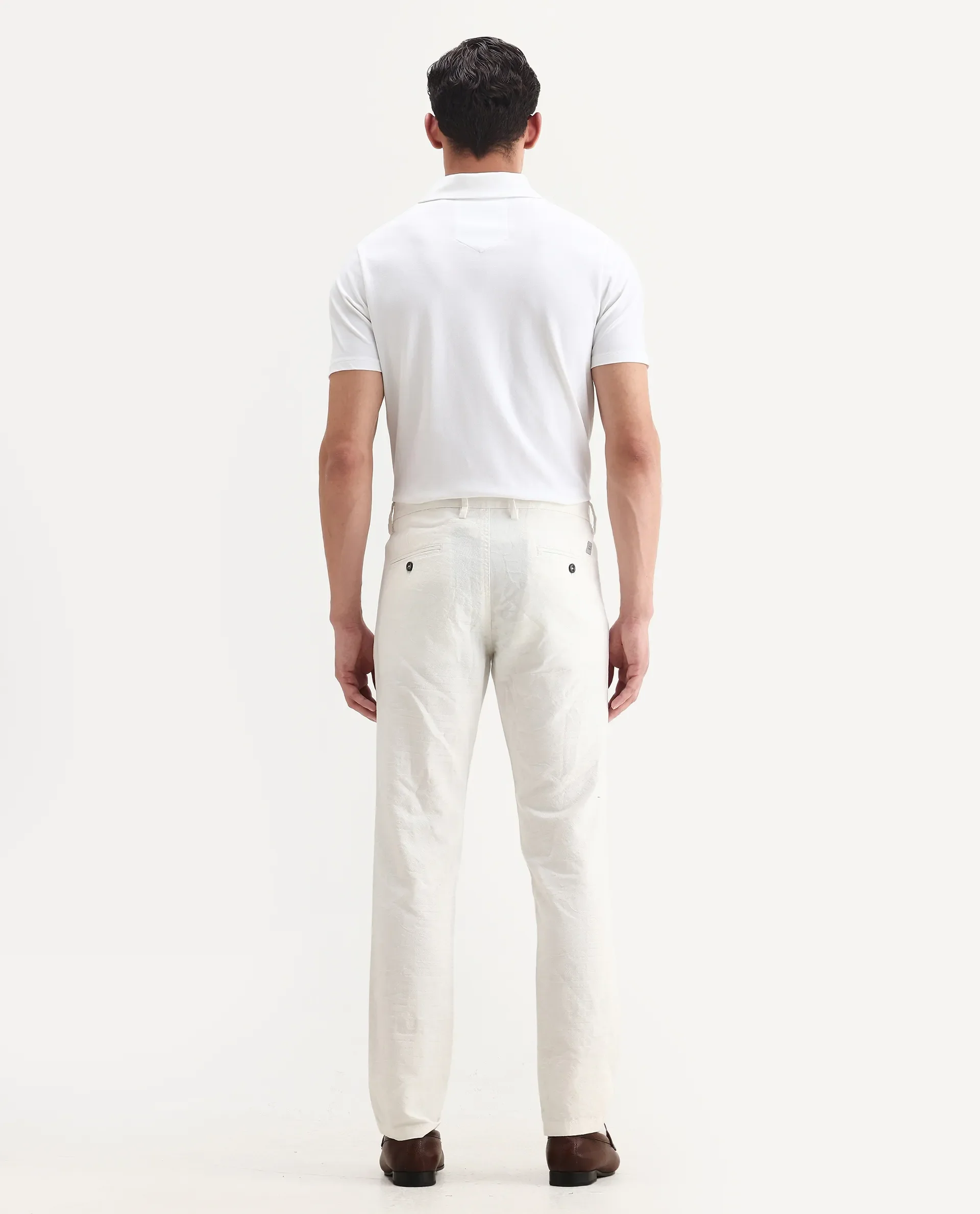 Rare Rabbit Men's Jeck White Cotton Jacquard Regular Fit Trouser - Image 8