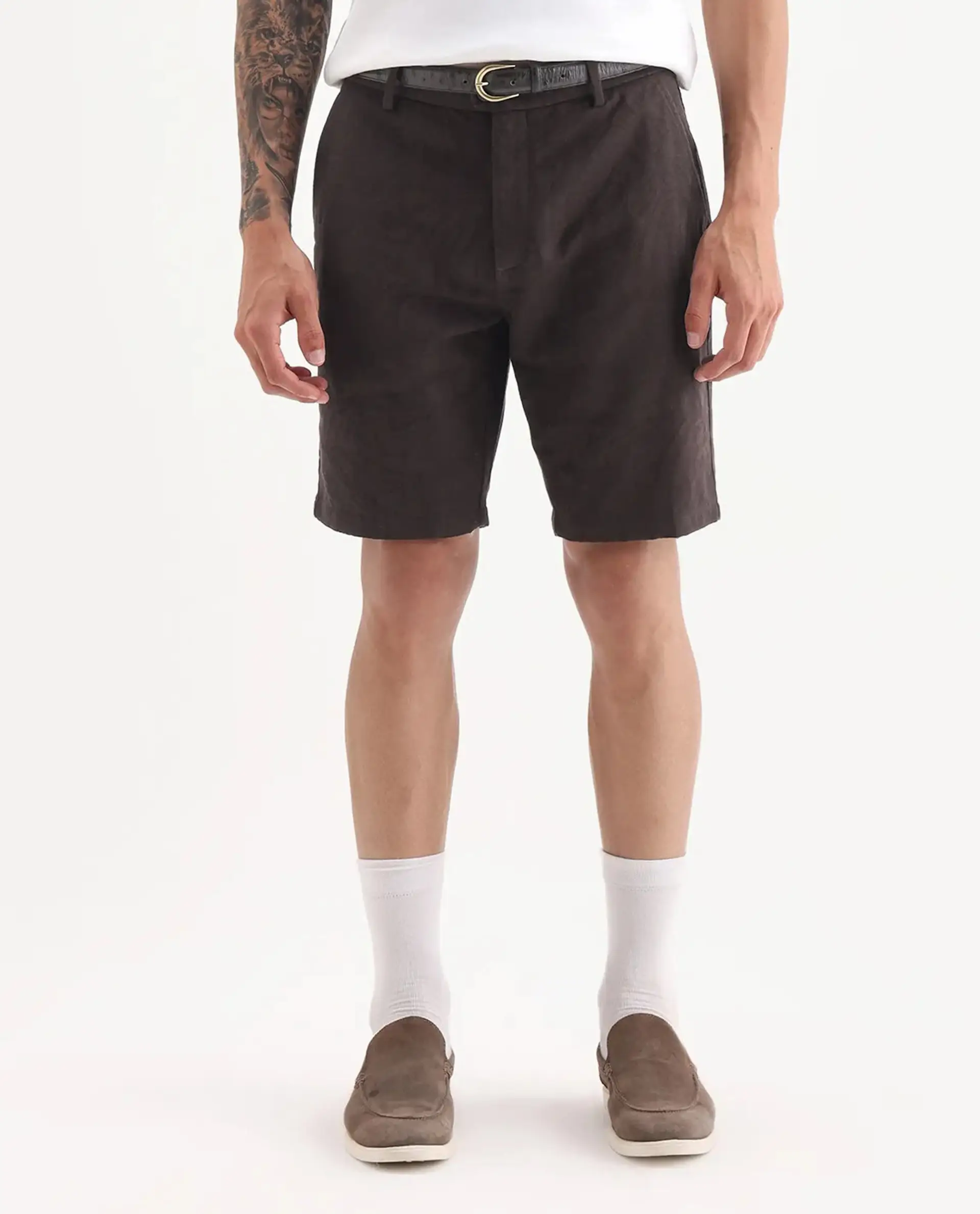 Rare Rabbit Men Jeck-S Dark Brown Cotton Fabric Button Closure Jacquard Shorts - Image 10