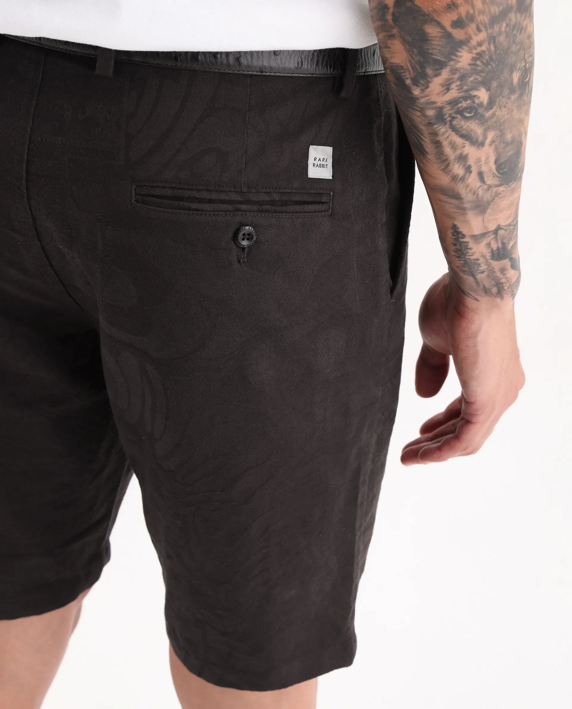Rare Rabbit Men Jeck-S Dark Brown Cotton Fabric Button Closure Jacquard Shorts - Image 3
