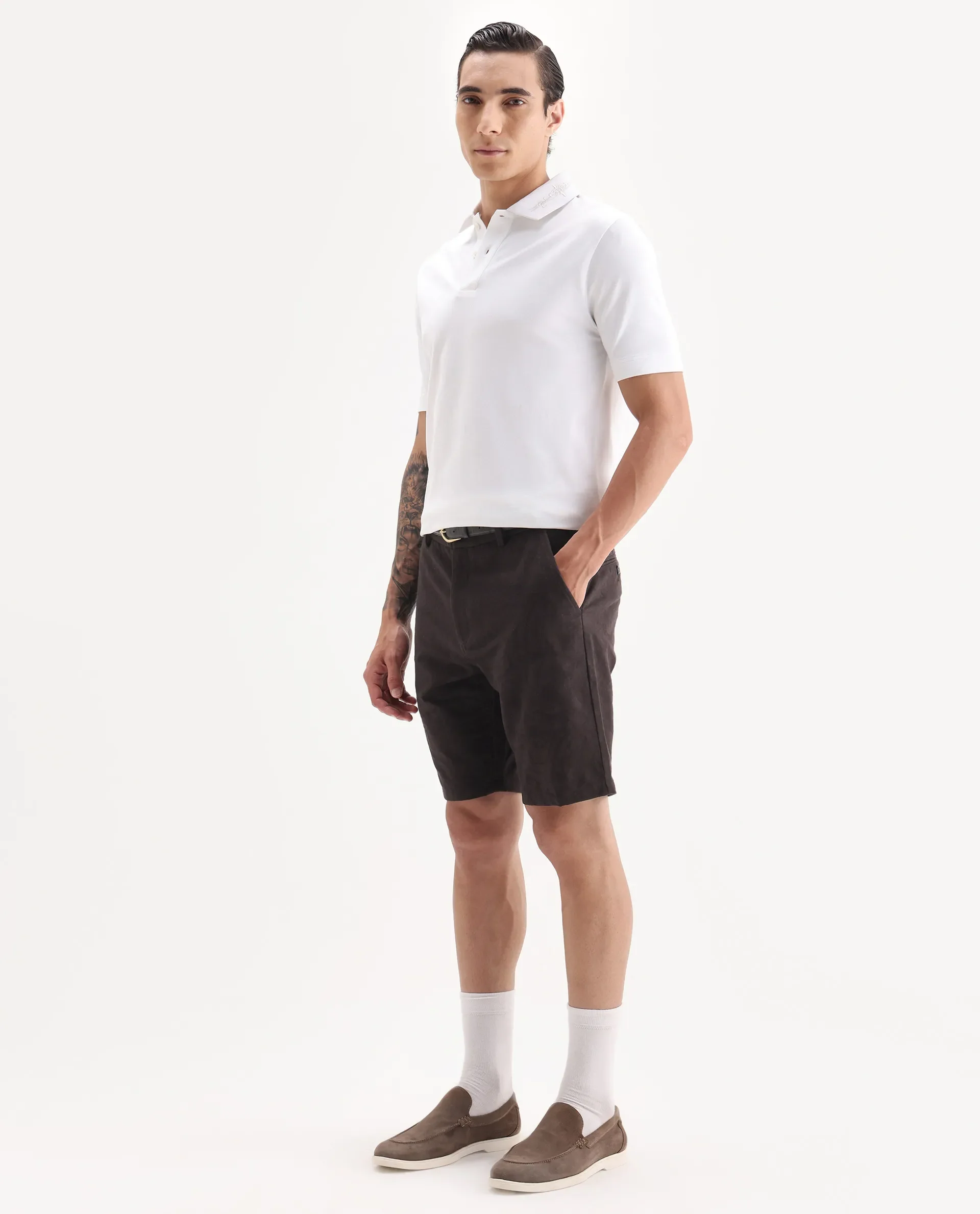 Rare Rabbit Men Jeck-S Dark Brown Cotton Fabric Button Closure Jacquard Shorts - Image 4