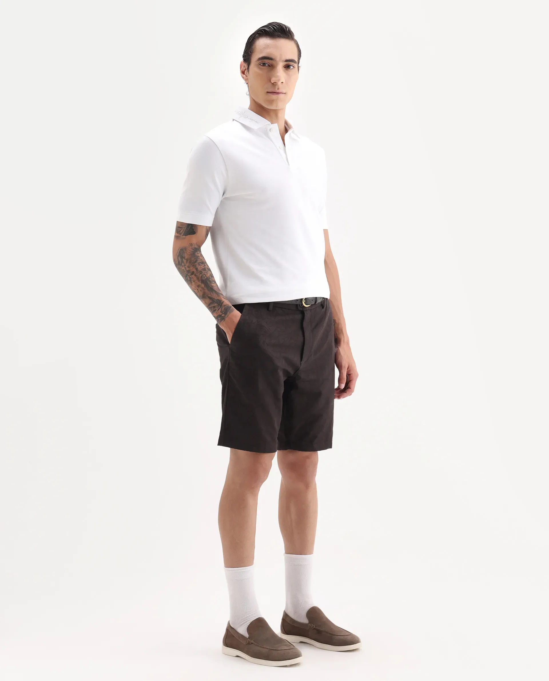 Rare Rabbit Men Jeck-S Dark Brown Cotton Fabric Button Closure Jacquard Shorts - Image 5