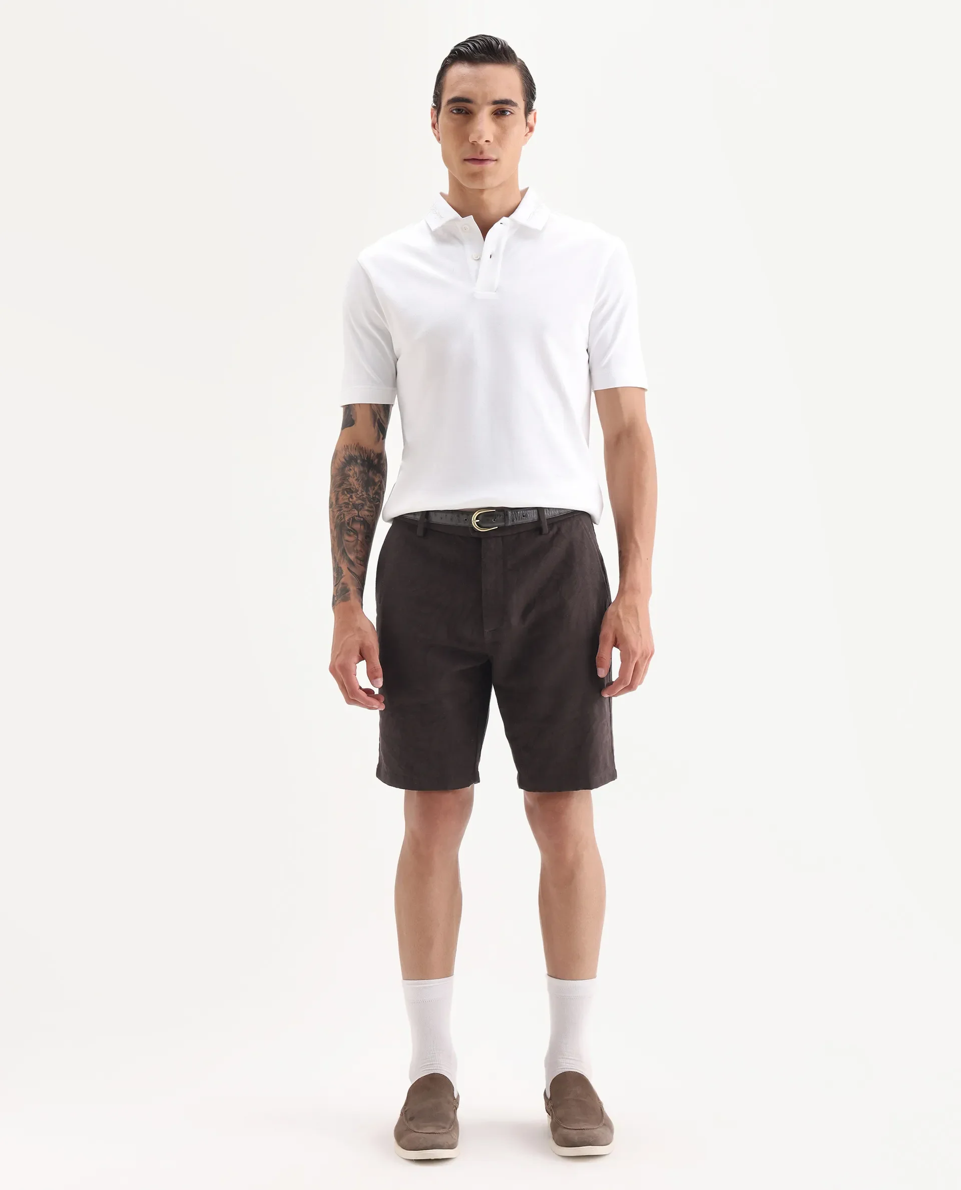 Rare Rabbit Men Jeck-S Dark Brown Cotton Fabric Button Closure Jacquard Shorts - Image 8