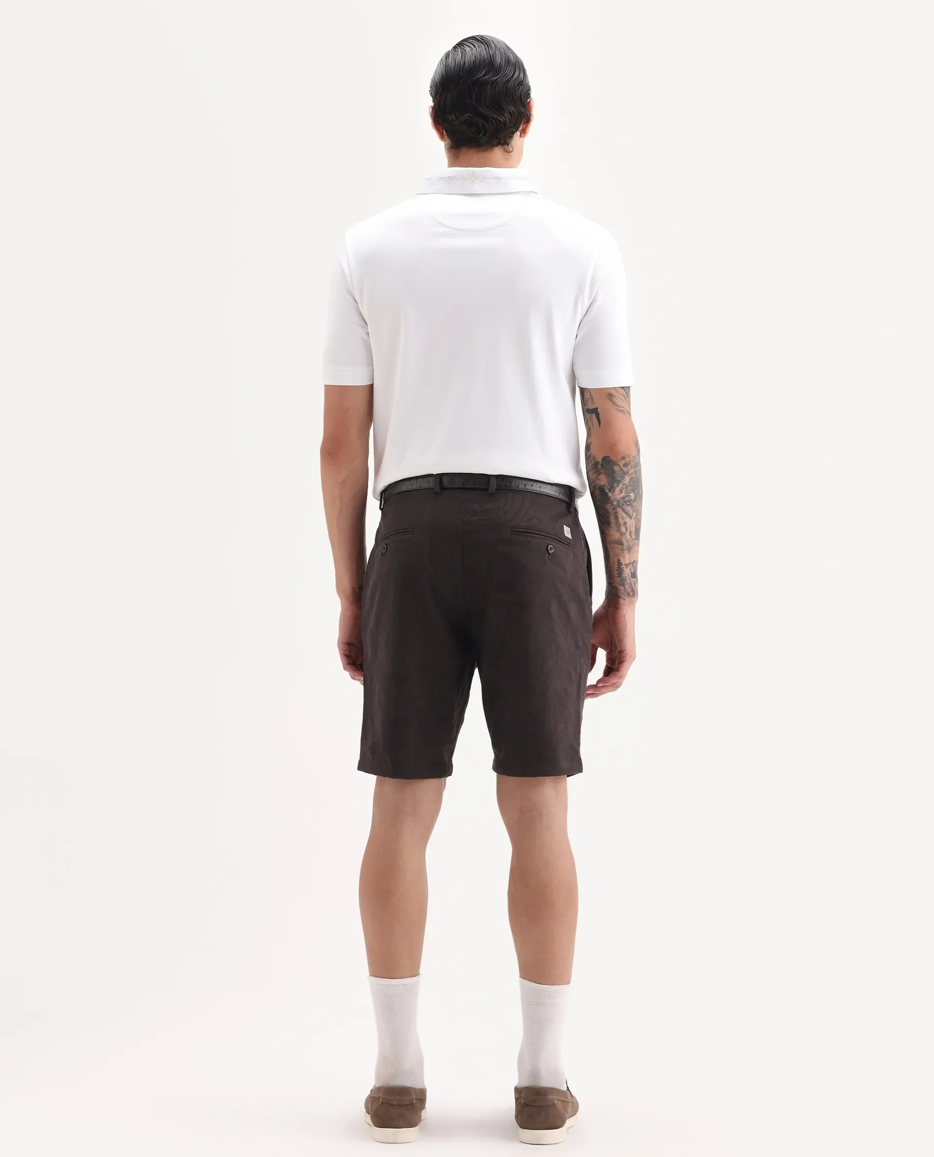 Rare Rabbit Men Jeck-S Dark Brown Cotton Fabric Button Closure Jacquard Shorts - Image 9