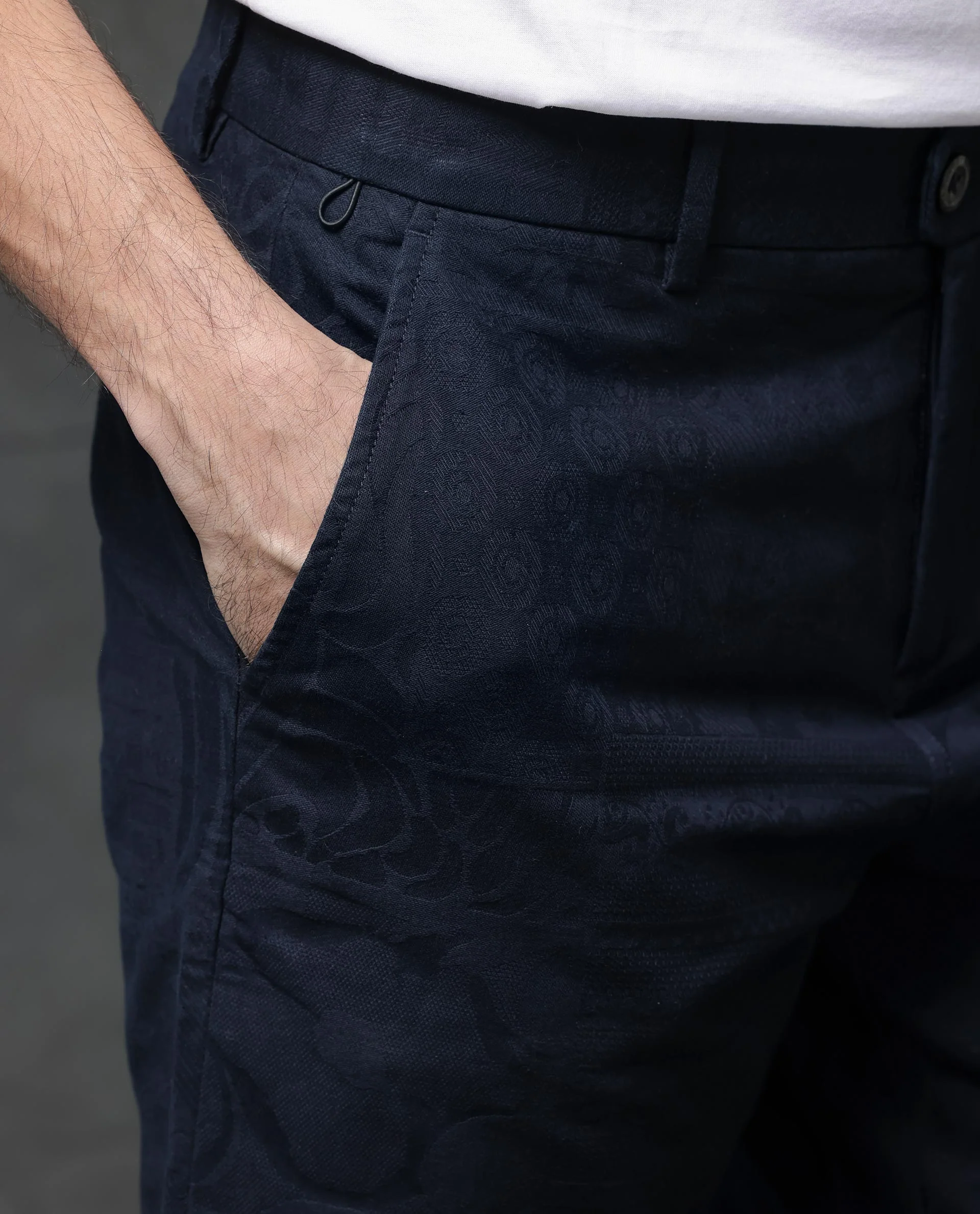 Rare Rabbit Men's Jecky Navy Cotton Jacquard Relaxed Fit Shorts - Image 10