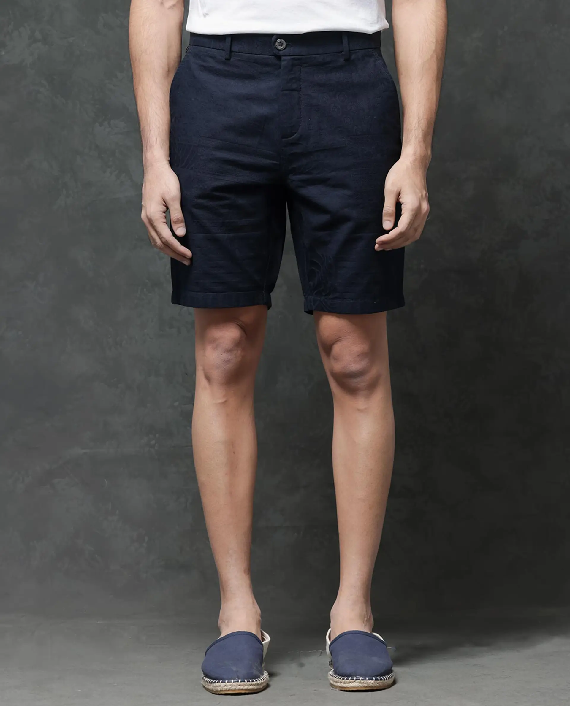 Rare Rabbit Men's Jecky Navy Cotton Jacquard Relaxed Fit Shorts - Image 12