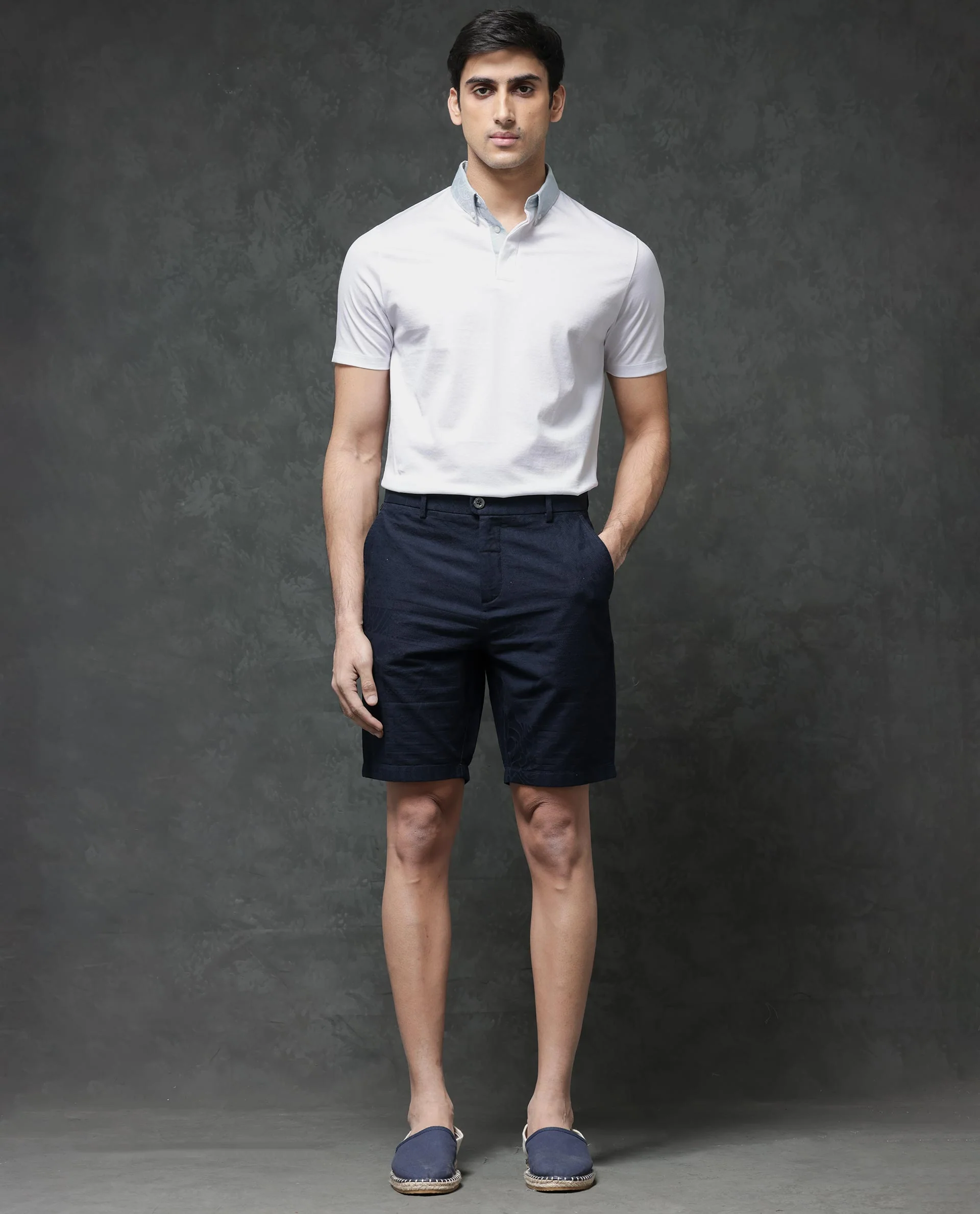 Rare Rabbit Men's Jecky Navy Cotton Jacquard Relaxed Fit Shorts - Image 2