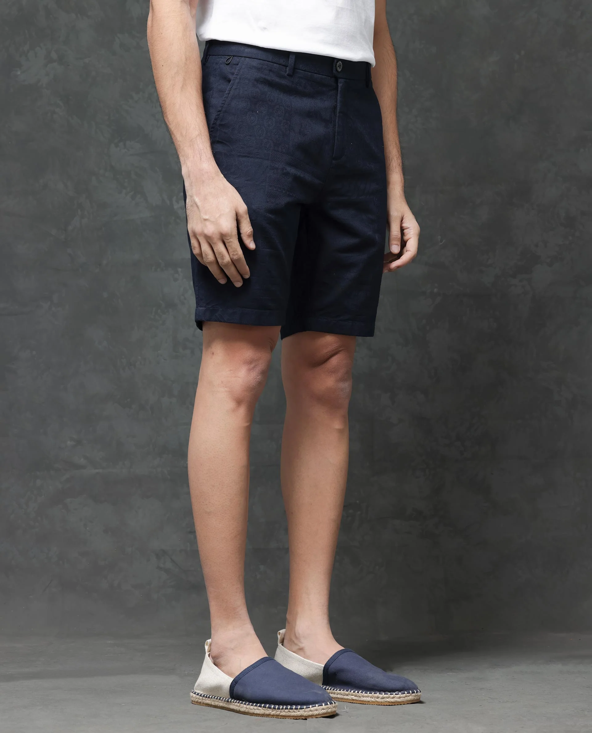 Rare Rabbit Men's Jecky Navy Cotton Jacquard Relaxed Fit Shorts - Image 5