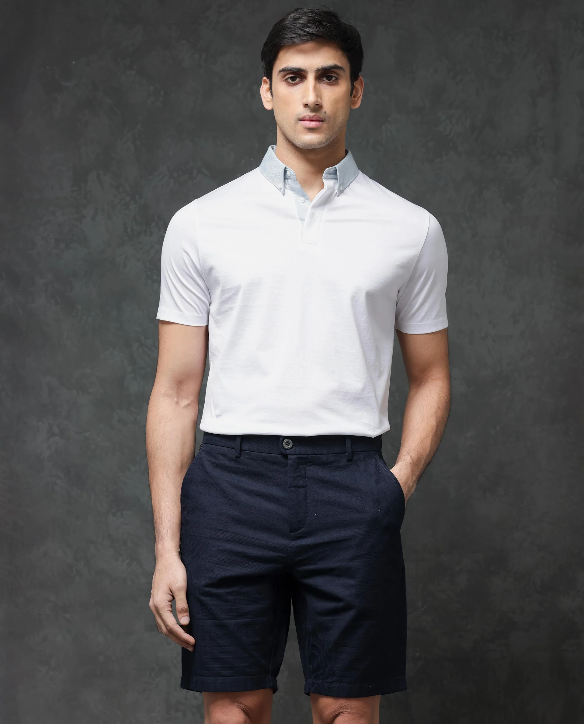 Rare Rabbit Men's Jecky Navy Cotton Jacquard Relaxed Fit Shorts - Image 8