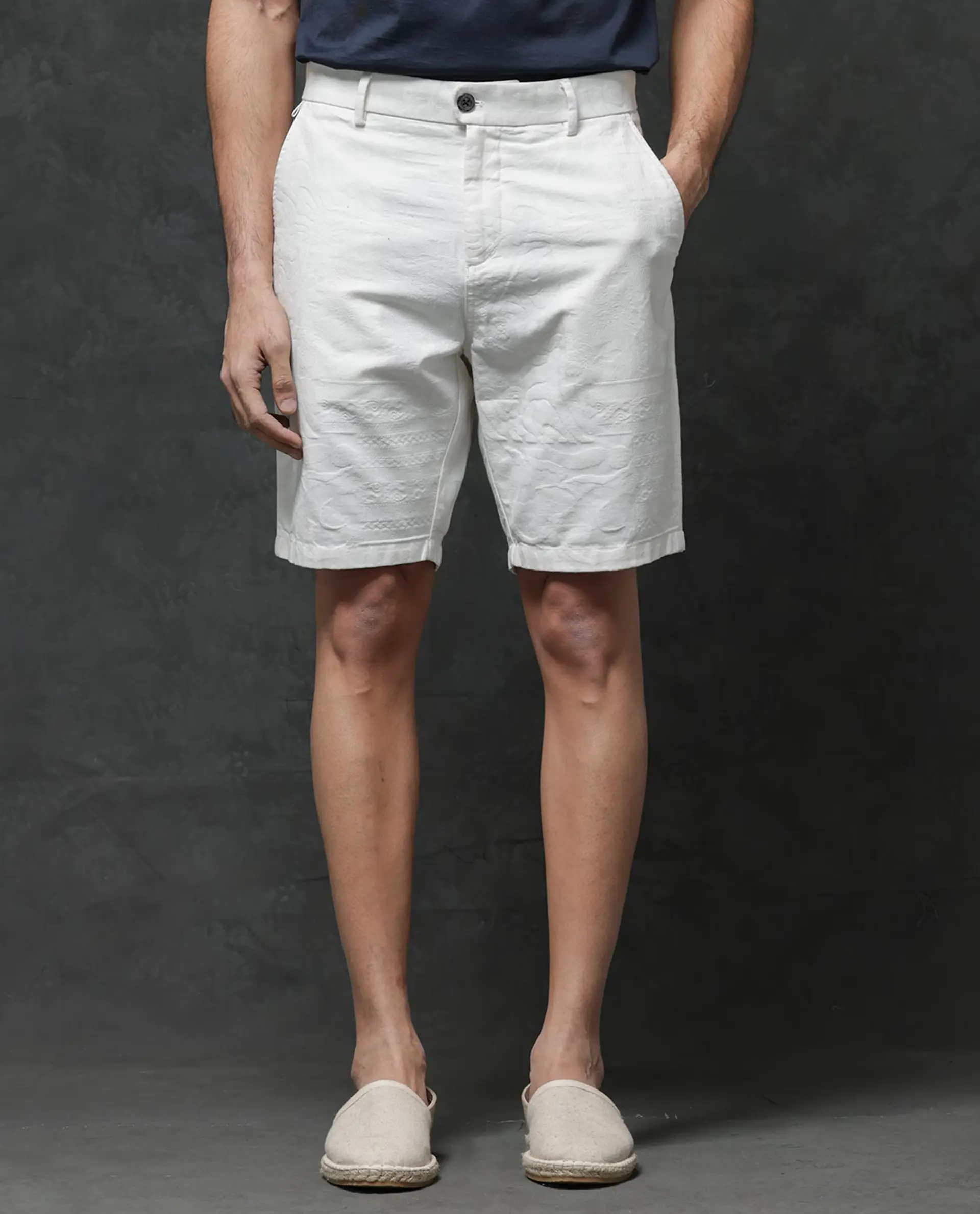 Rare Rabbit Men's Jecky Off White Cotton Jacquard Relaxed Fit Shorts - Image 10