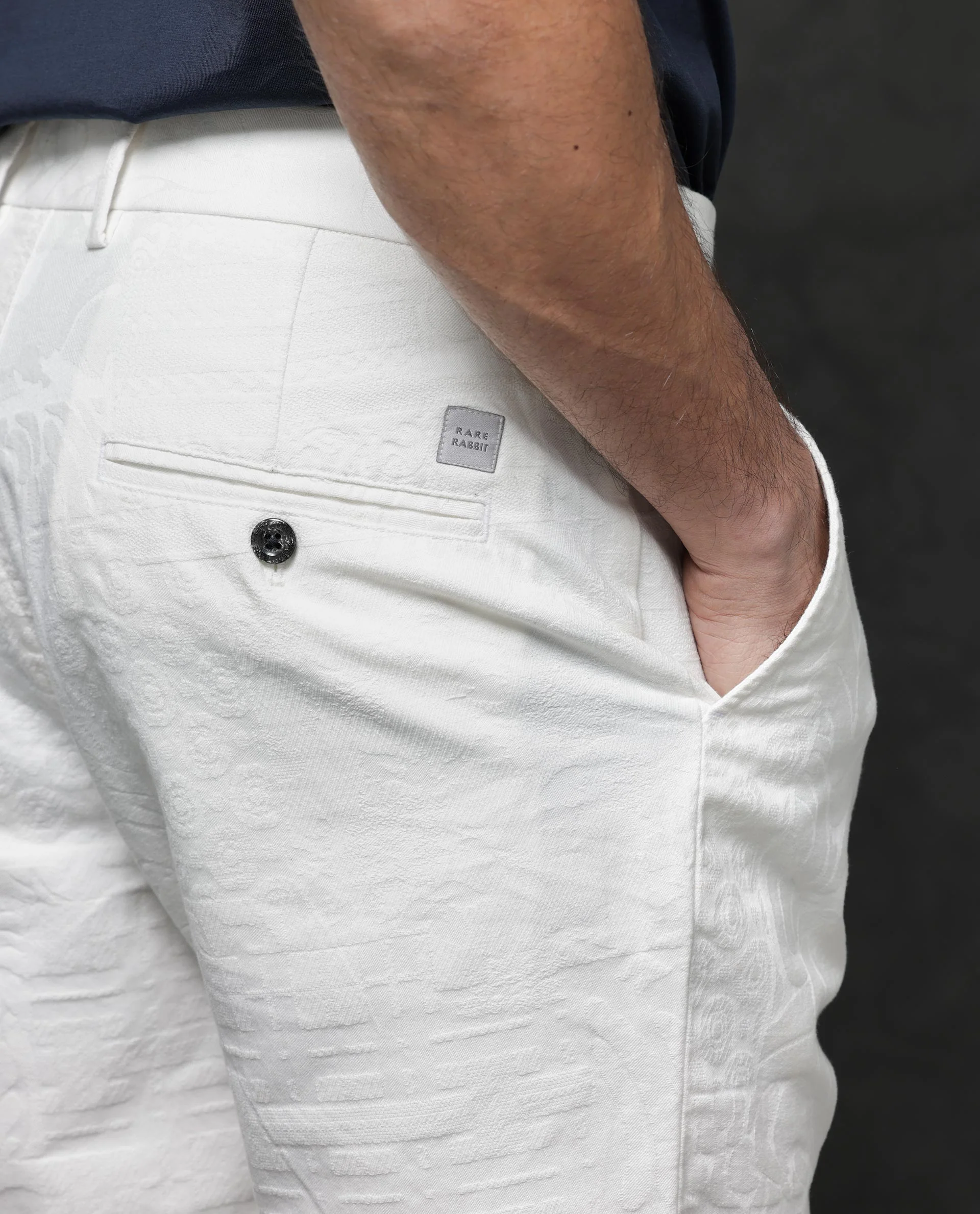 Rare Rabbit Men's Jecky Off White Cotton Jacquard Relaxed Fit Shorts - Image 4