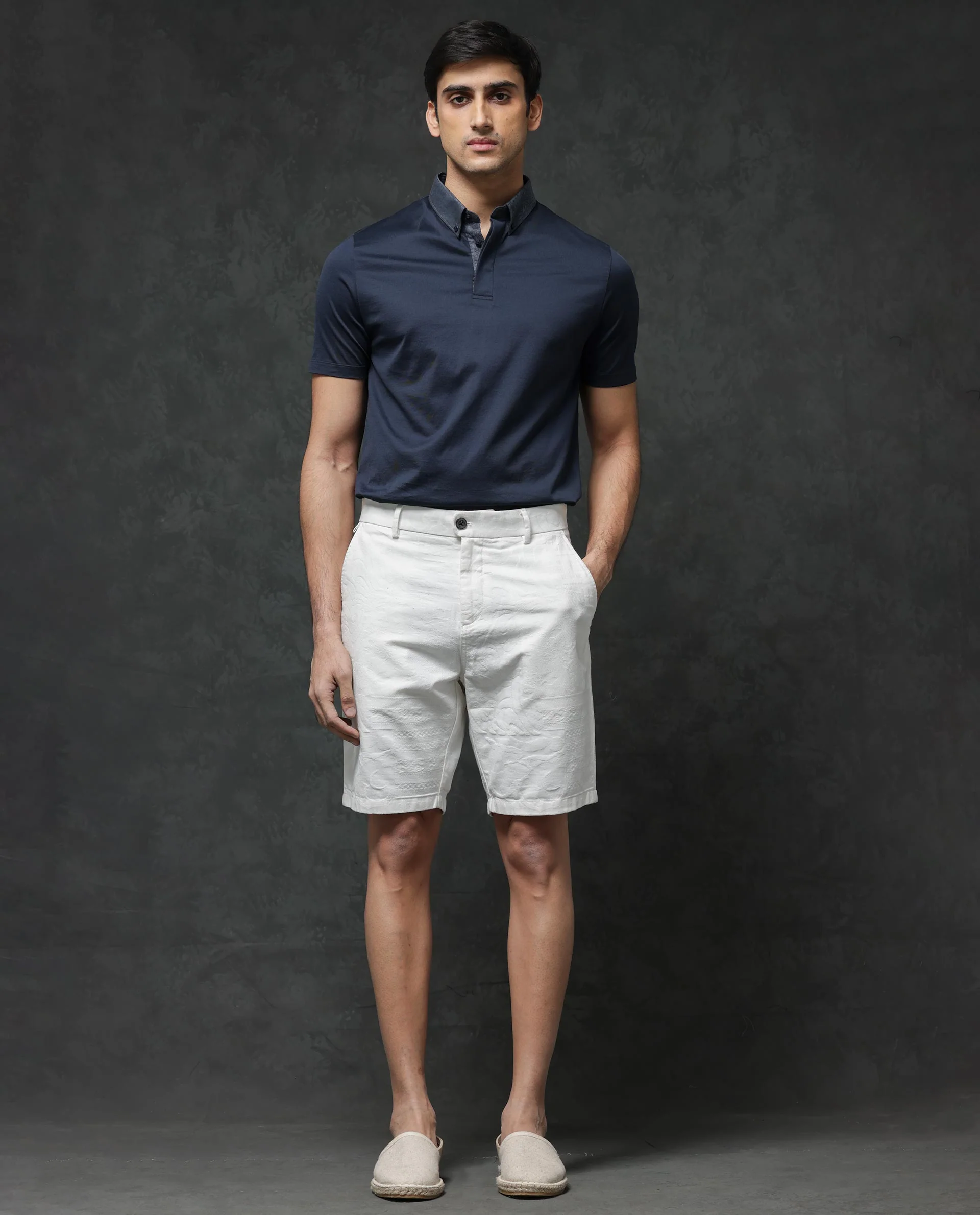 Rare Rabbit Men's Jecky Off White Cotton Jacquard Relaxed Fit Shorts - Image 8
