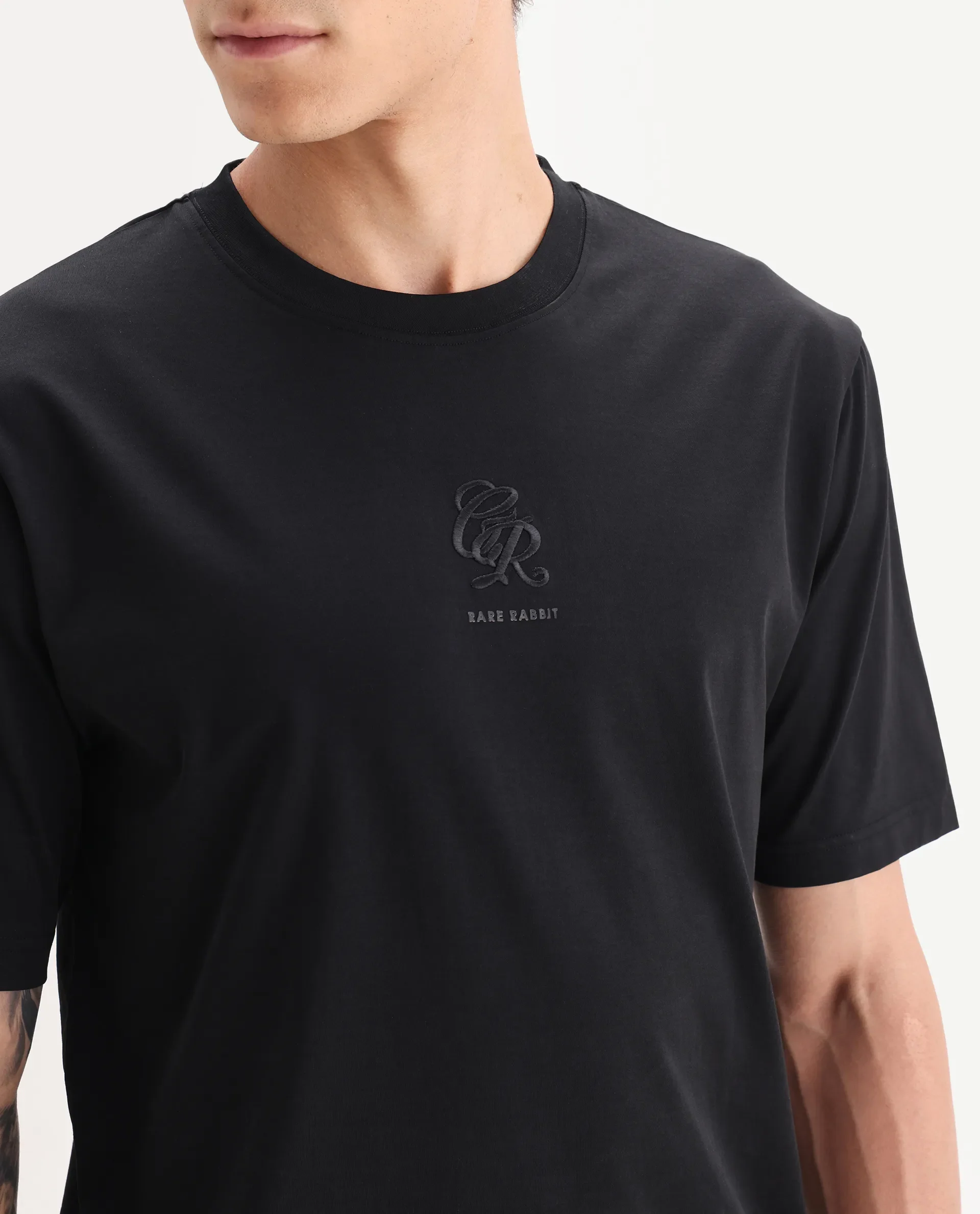 Rare Rabbit Men's Ject Black Cotton Fabric Half Sleeve Crew Neck Regular Fit Graphic Print T-Shirt - Image 3