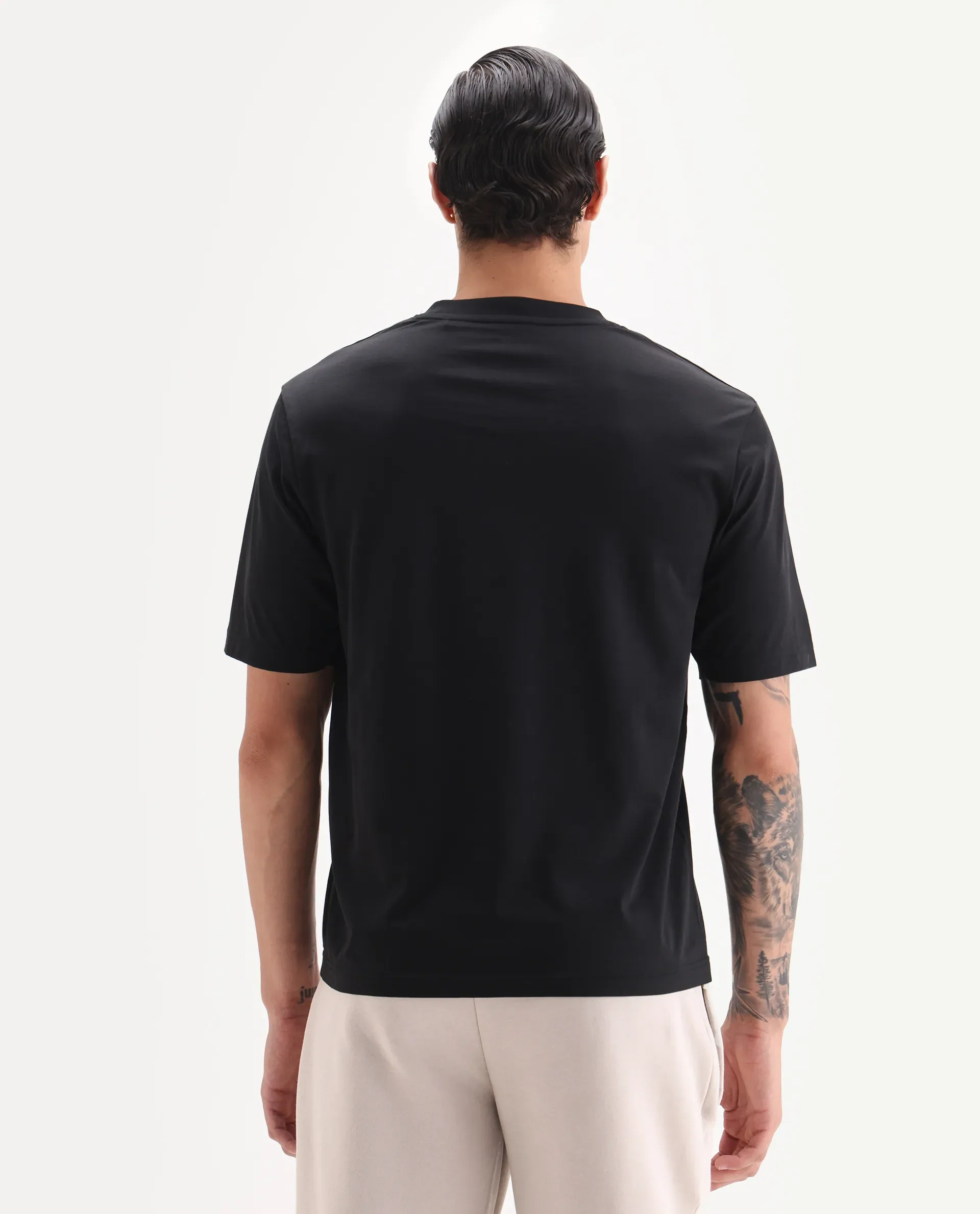 Rare Rabbit Men's Ject Black Cotton Fabric Half Sleeve Crew Neck Regular Fit Graphic Print T-Shirt - Image 7