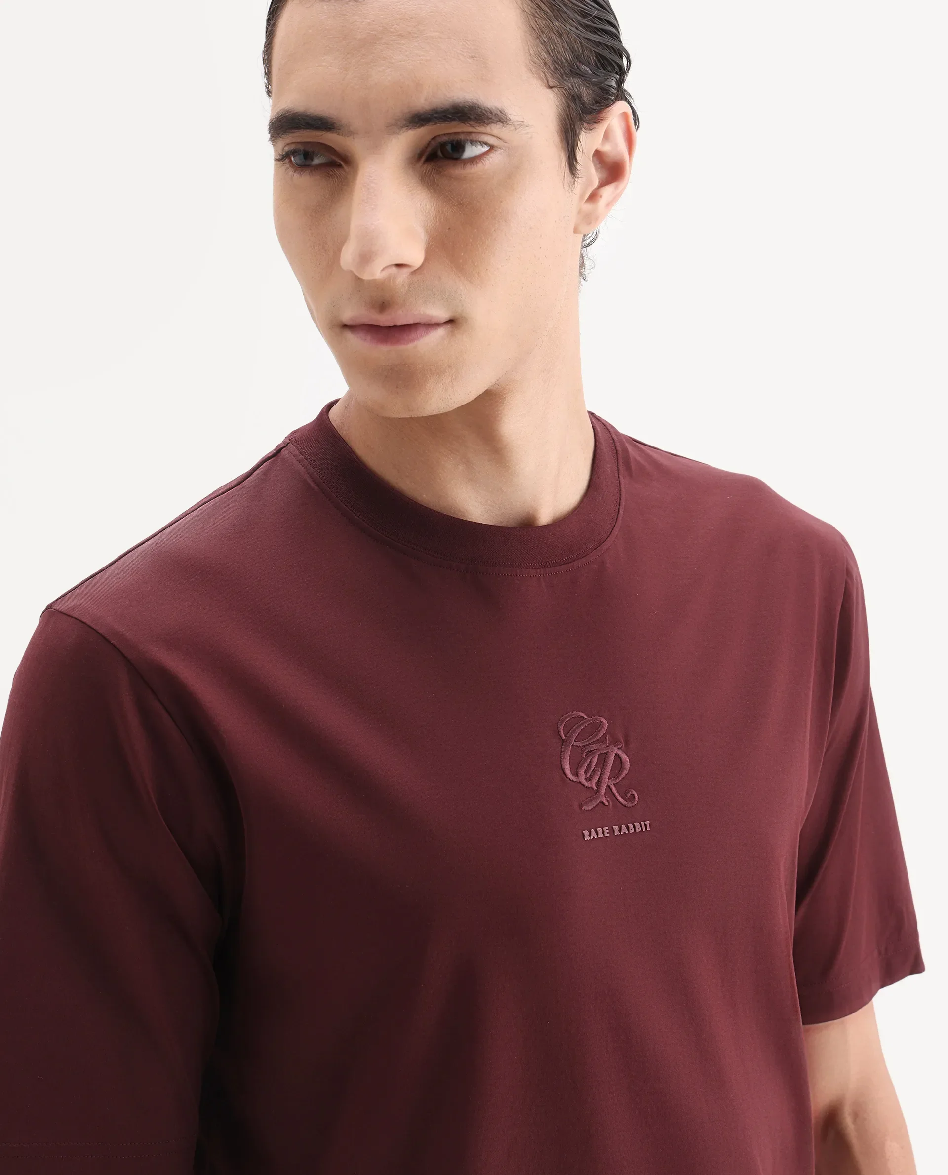 Rare Rabbit Men's Ject Maroon Cotton Fabric Half Sleeve Crew Neck Regular Fit Graphic Print T-Shirt - Image 3