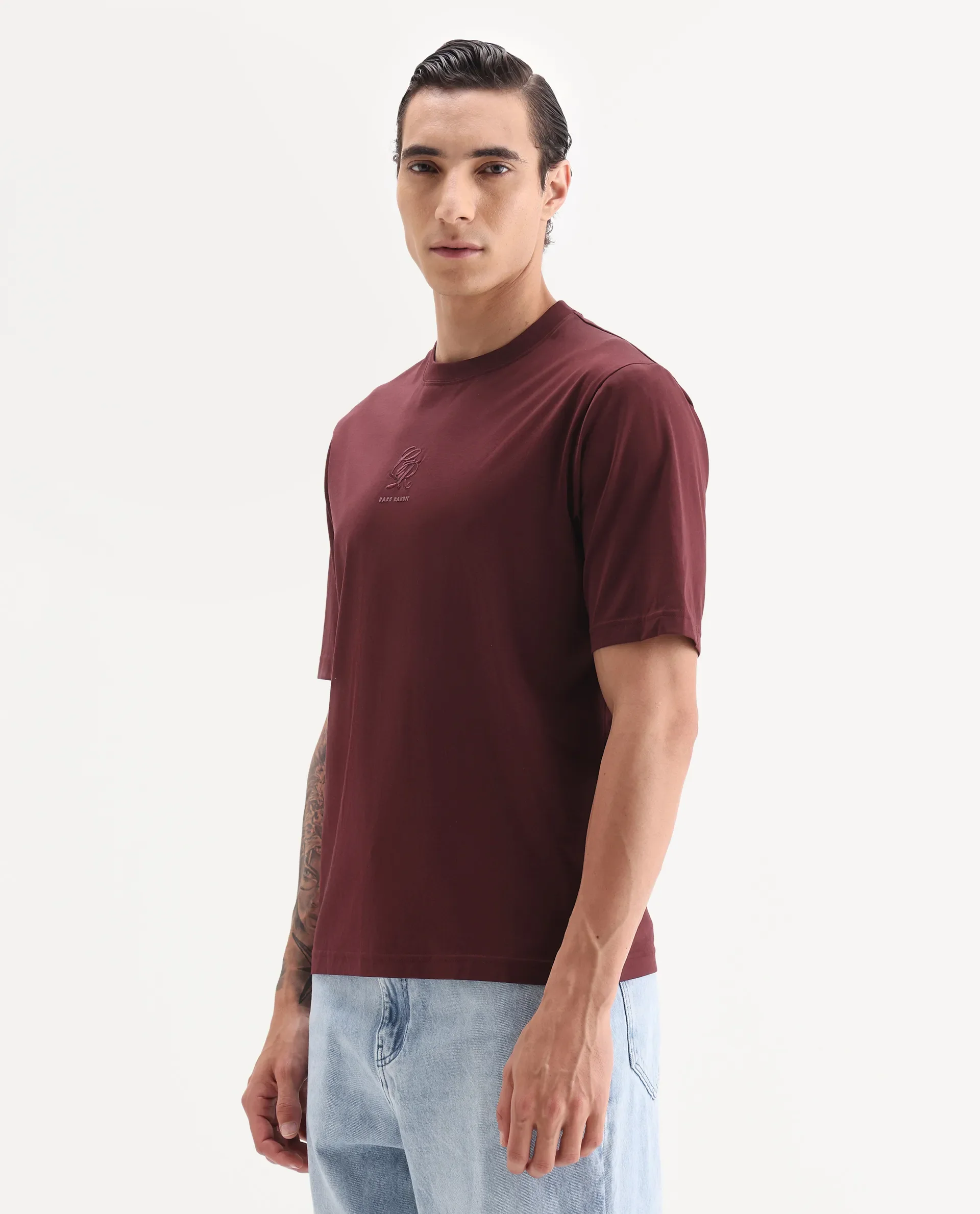 Rare Rabbit Men's Ject Maroon Cotton Fabric Half Sleeve Crew Neck Regular Fit Graphic Print T-Shirt - Image 5