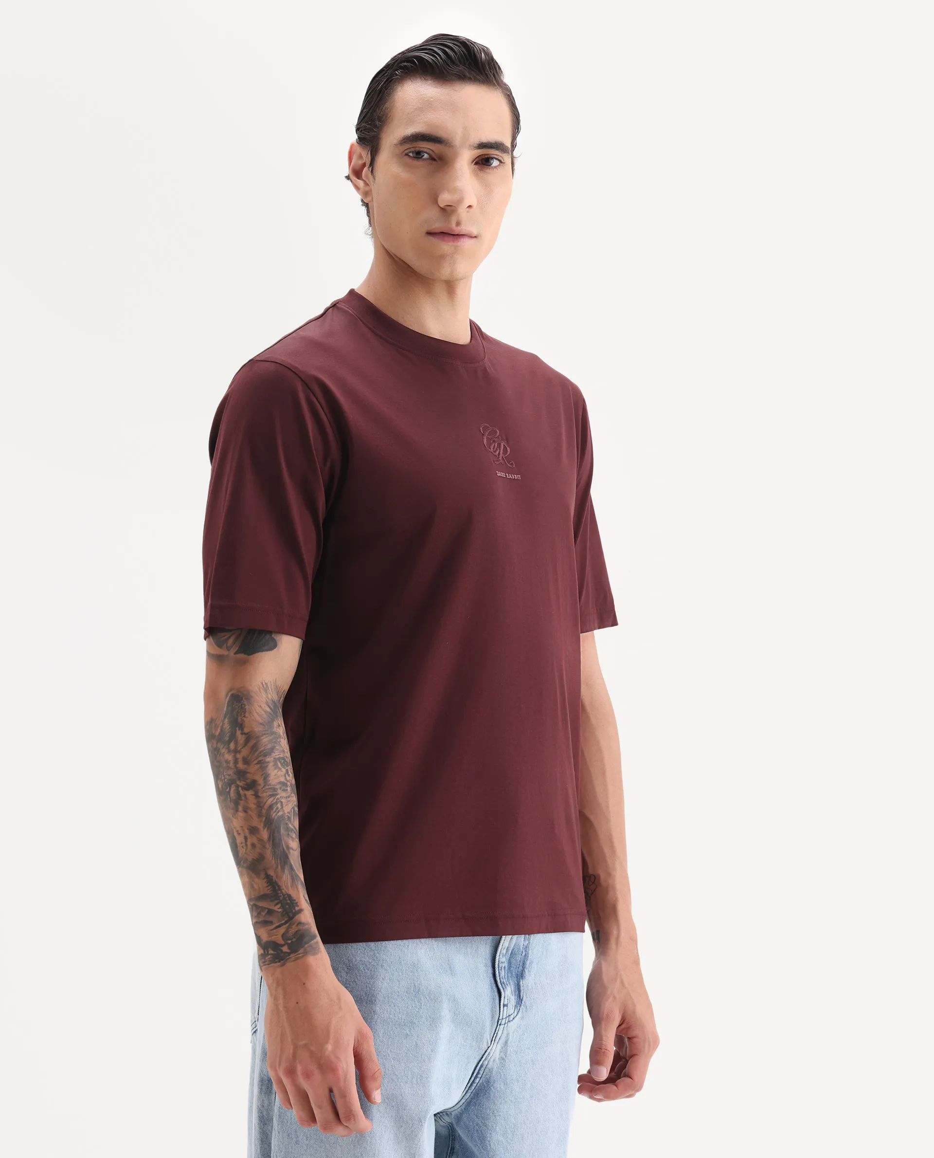 Rare Rabbit Men's Ject Maroon Cotton Fabric Half Sleeve Crew Neck Regular Fit Graphic Print T-Shirt - Image 6