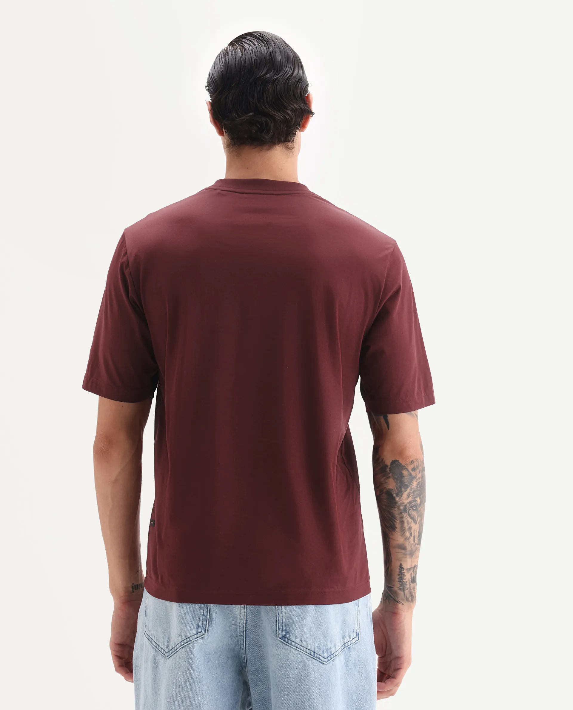 Rare Rabbit Men's Ject Maroon Cotton Fabric Half Sleeve Crew Neck Regular Fit Graphic Print T-Shirt - Image 7