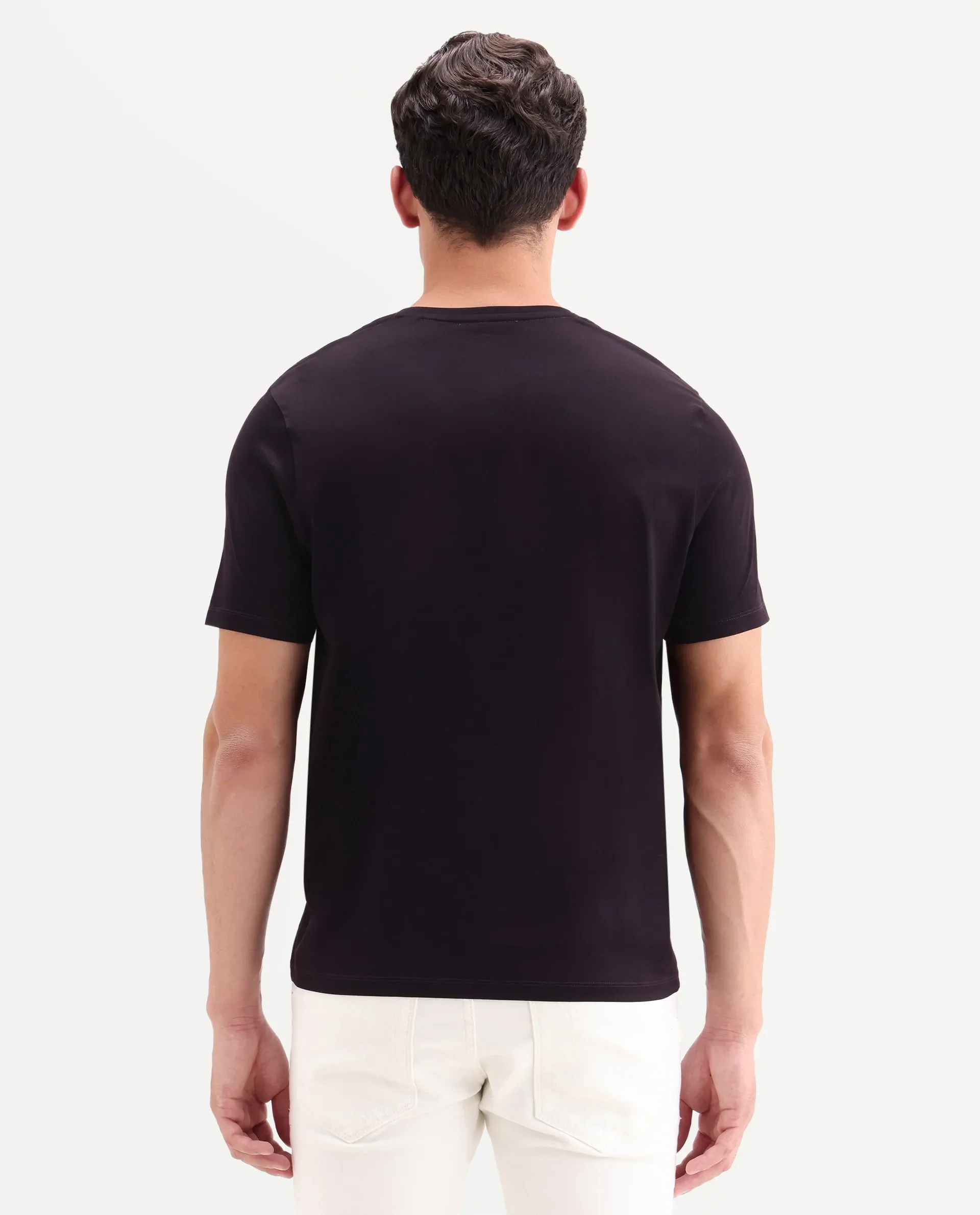 Rare Rabbit Men's Ject-S26 Dark Purple Cotton Fabric Half Sleeve Crew Neck Regular Fit Embroidered T-Shirt - Image 7