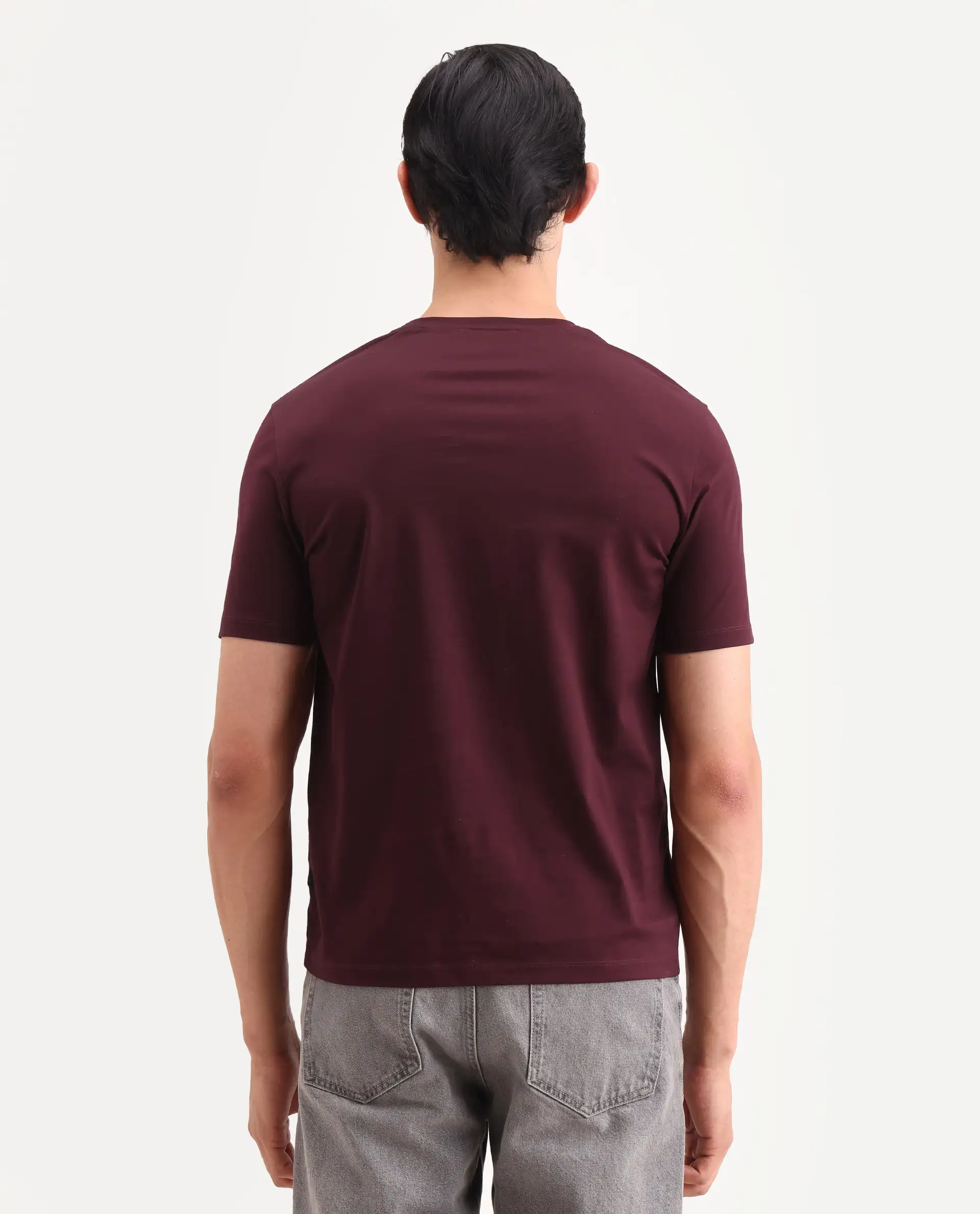 Rare Rabbit Men's Ject-S26 Maroon Cotton Fabric Half Sleeve Crew Neck Regular Fit Embroidered T-Shirt - Image 7
