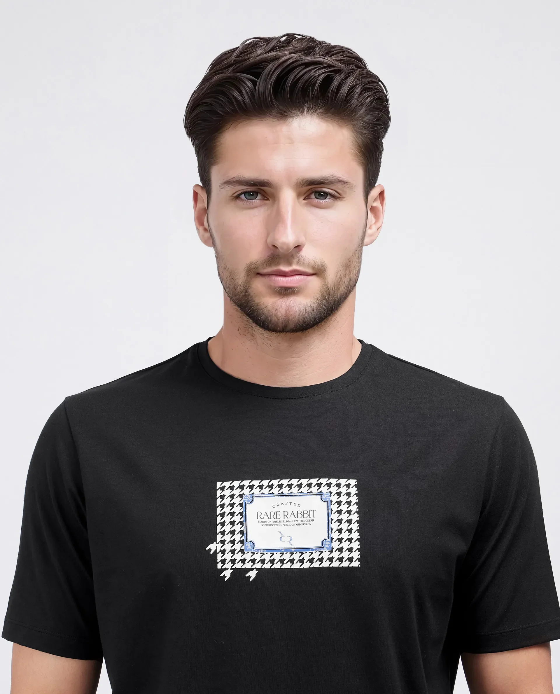 Rare Rabbit Men's Jed Black Cotton Blend Graphic Print Regular Fit Half Sleeve Crew Neck T-Shirt - Image 8