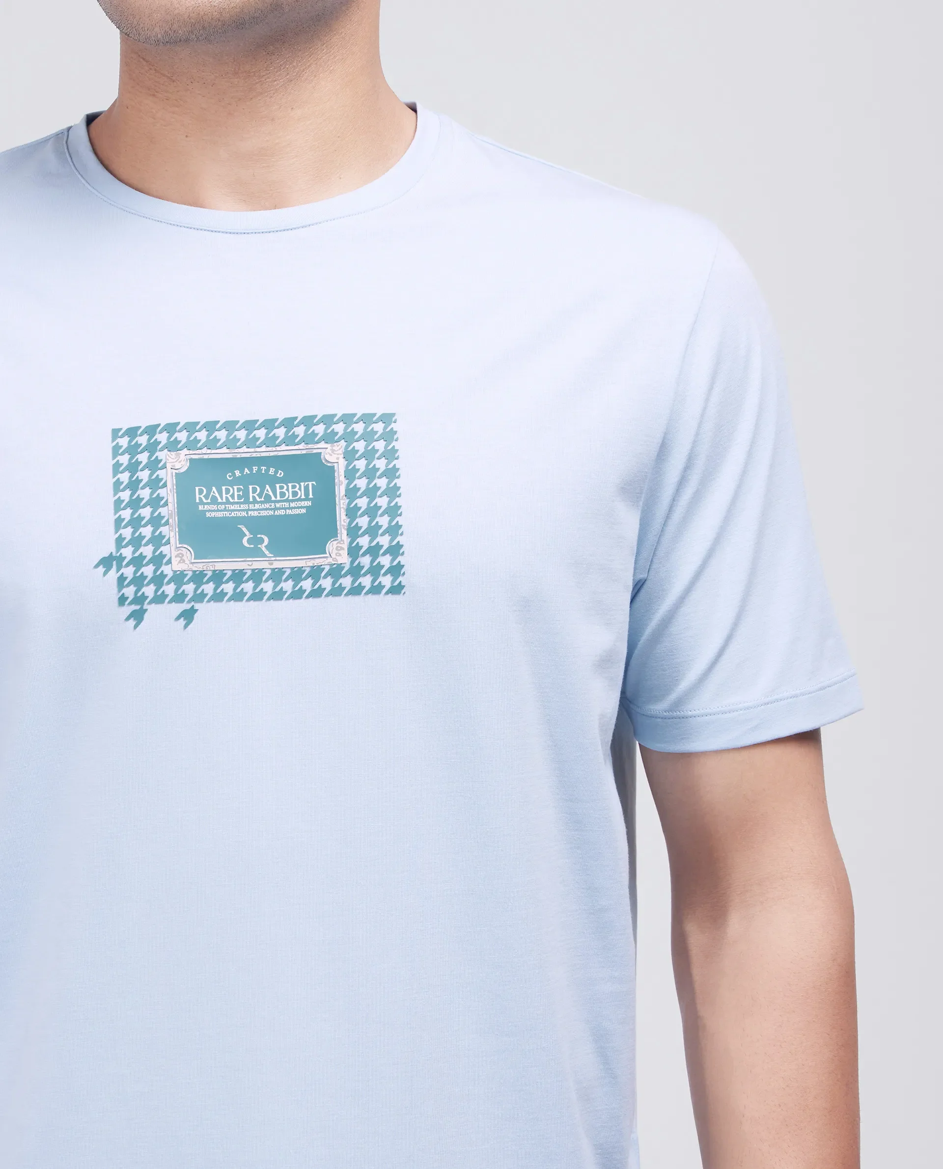 Rare Rabbit Men's Jed Dusky Blue Cotton Blend Graphic Print Regular Fit Half Sleeve Crew Neck T-Shirt - Image 3