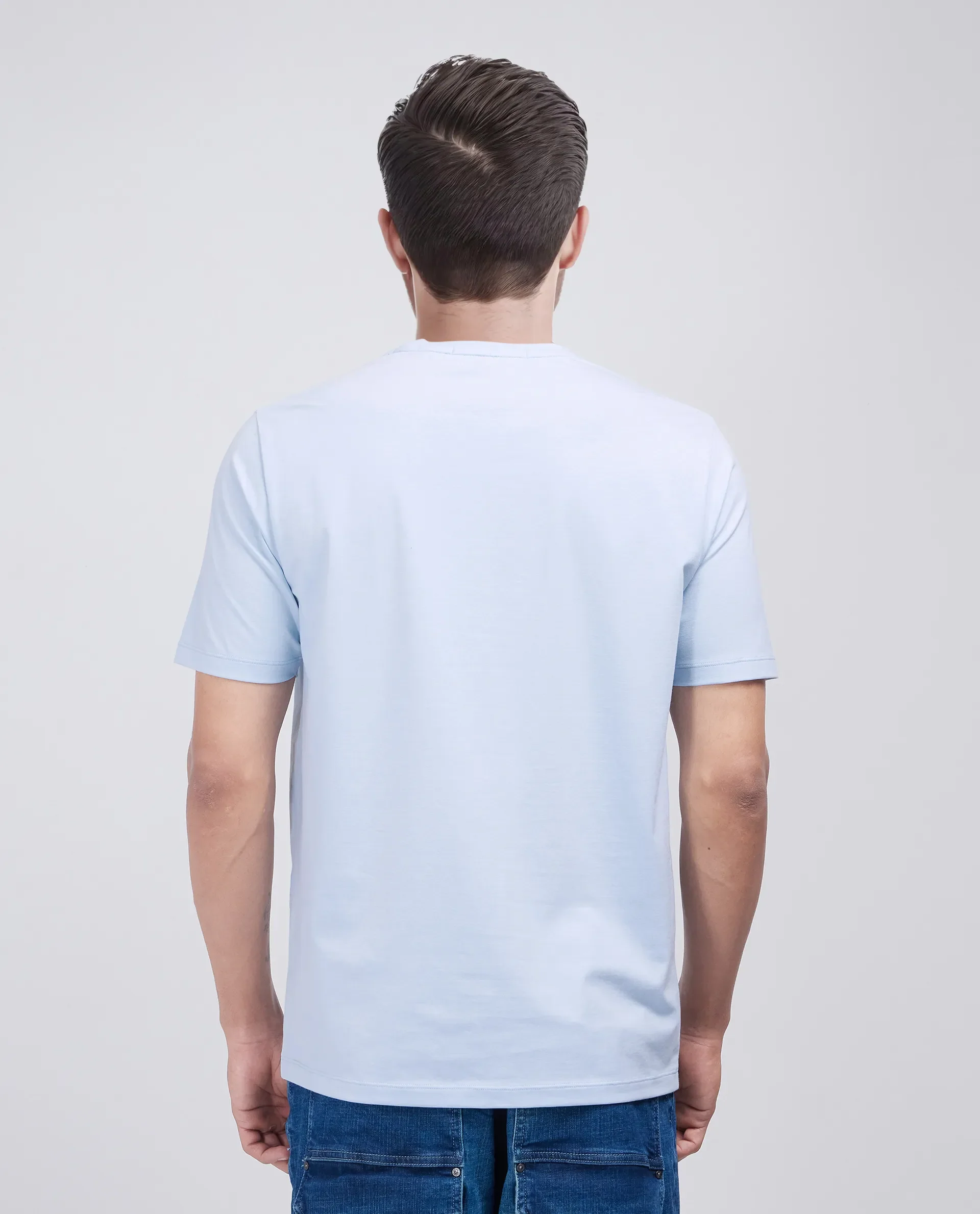Rare Rabbit Men's Jed Dusky Blue Cotton Blend Graphic Print Regular Fit Half Sleeve Crew Neck T-Shirt - Image 4
